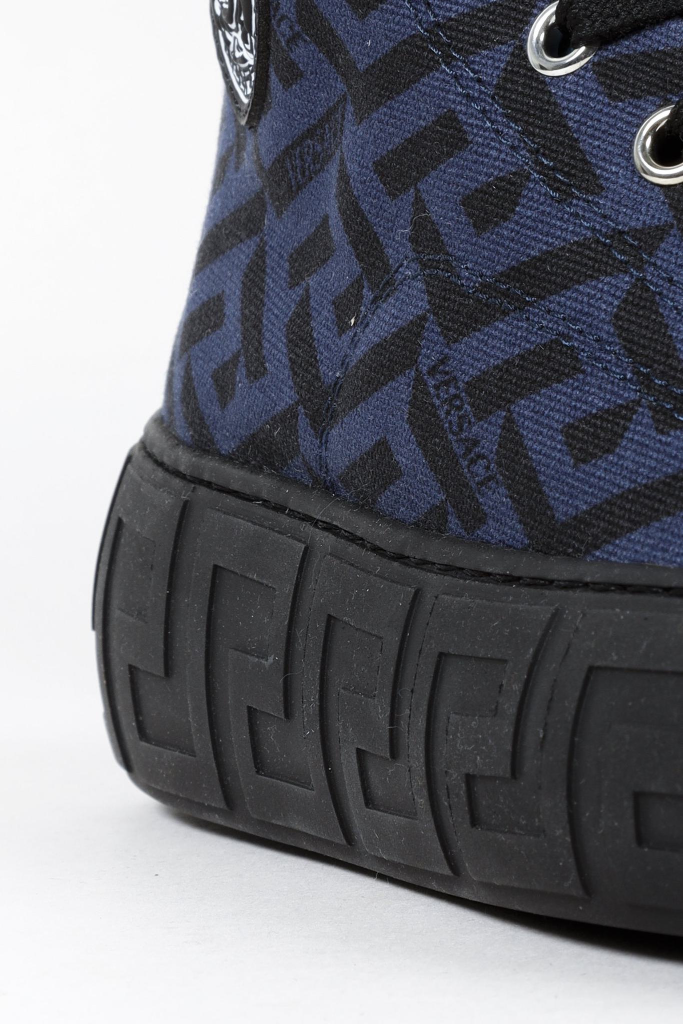 Versace Blue La Greca Canvas High-Top Sneakers