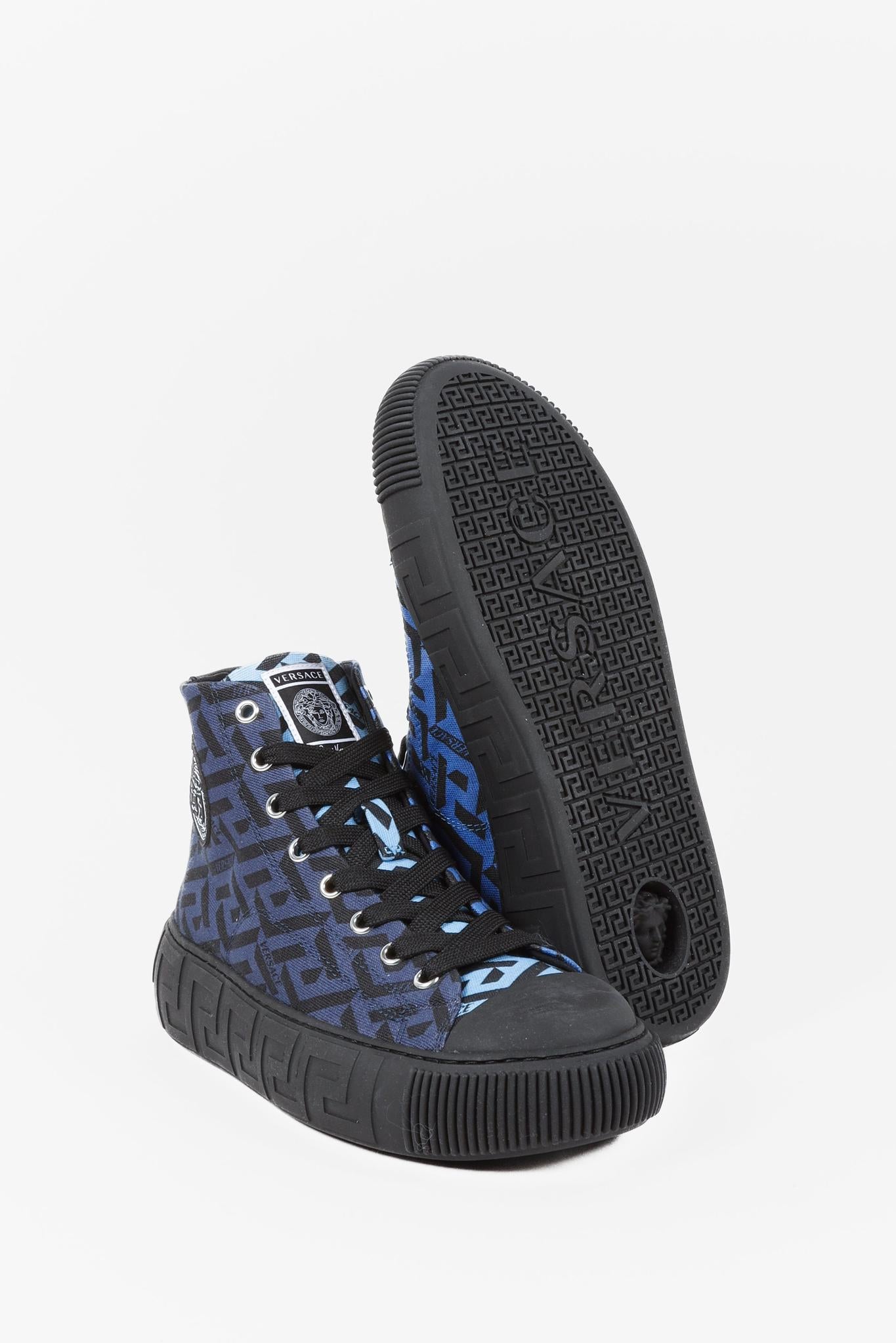 Versace Blue La Greca Canvas High-Top Sneakers