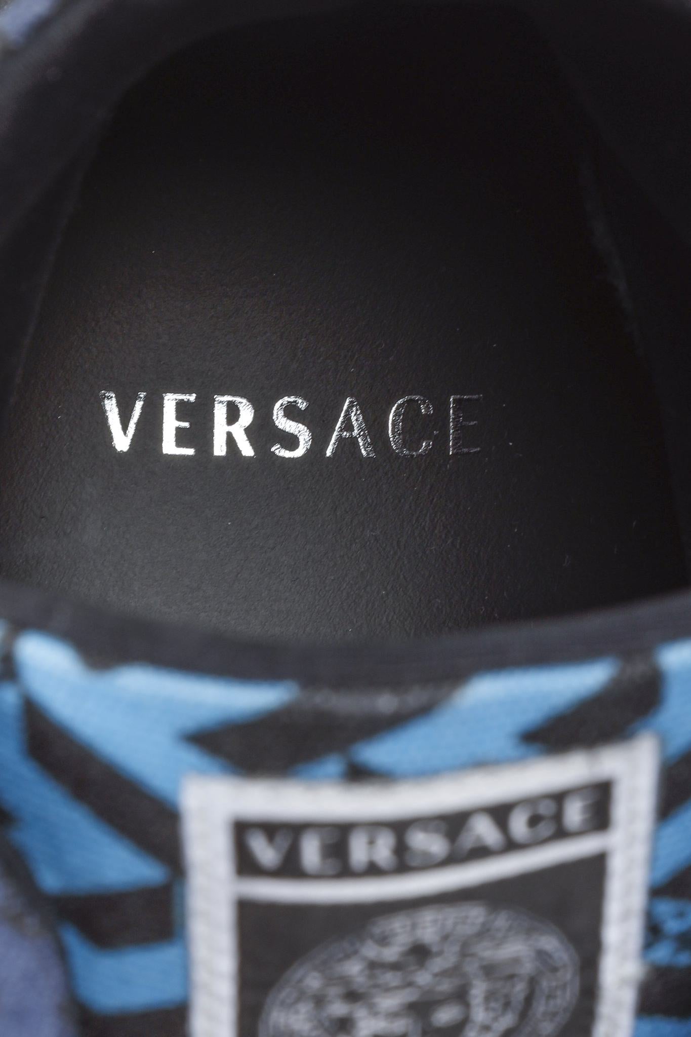 Versace Blue La Greca Canvas High-Top Sneakers