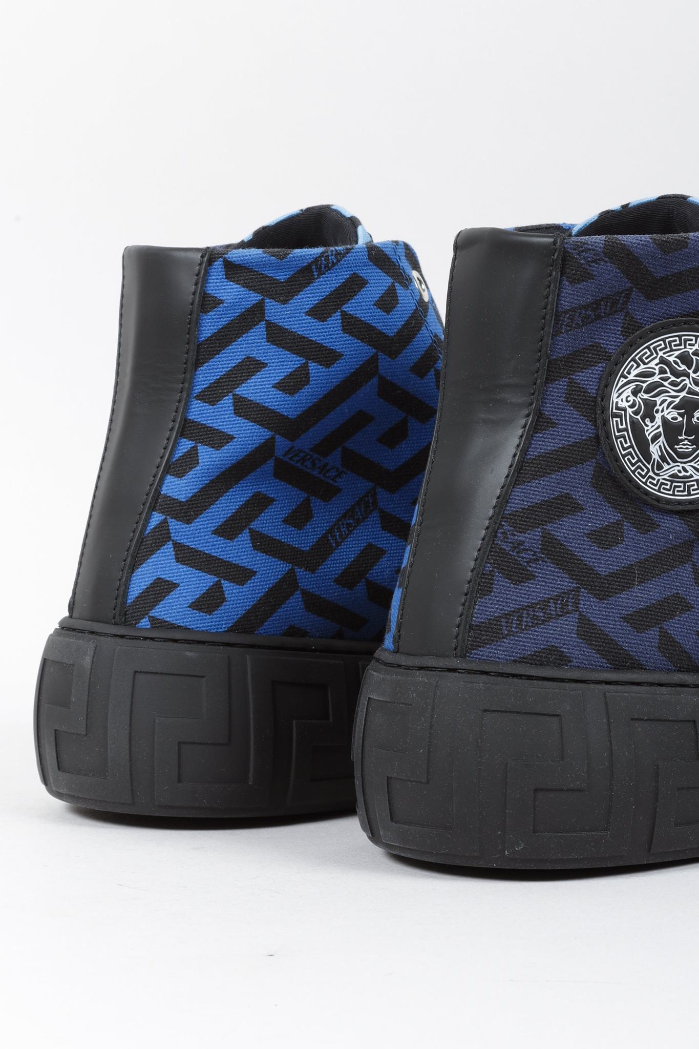 Versace Blue La Greca Canvas High-Top Sneakers