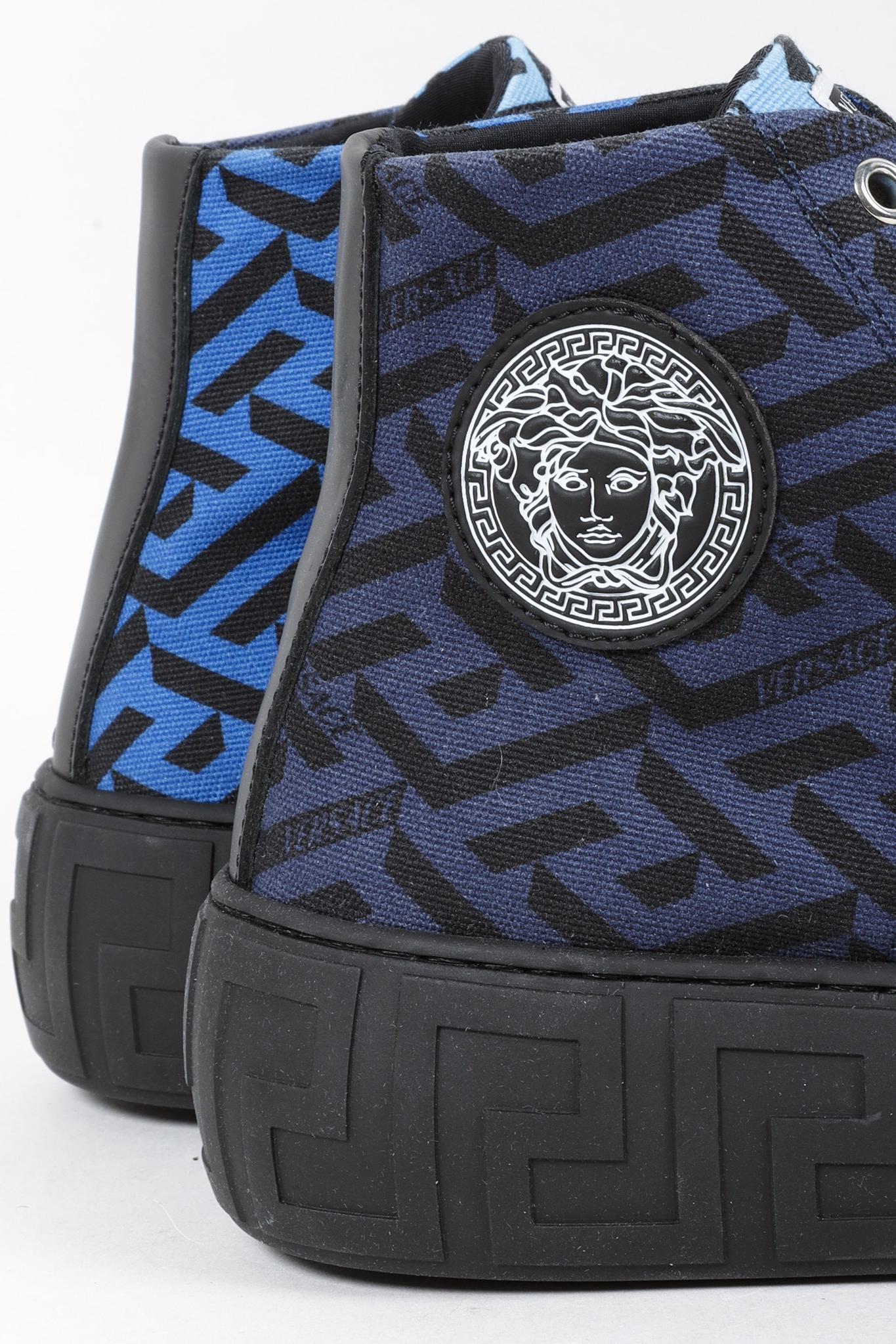 Versace Blue La Greca Canvas High-Top Sneakers