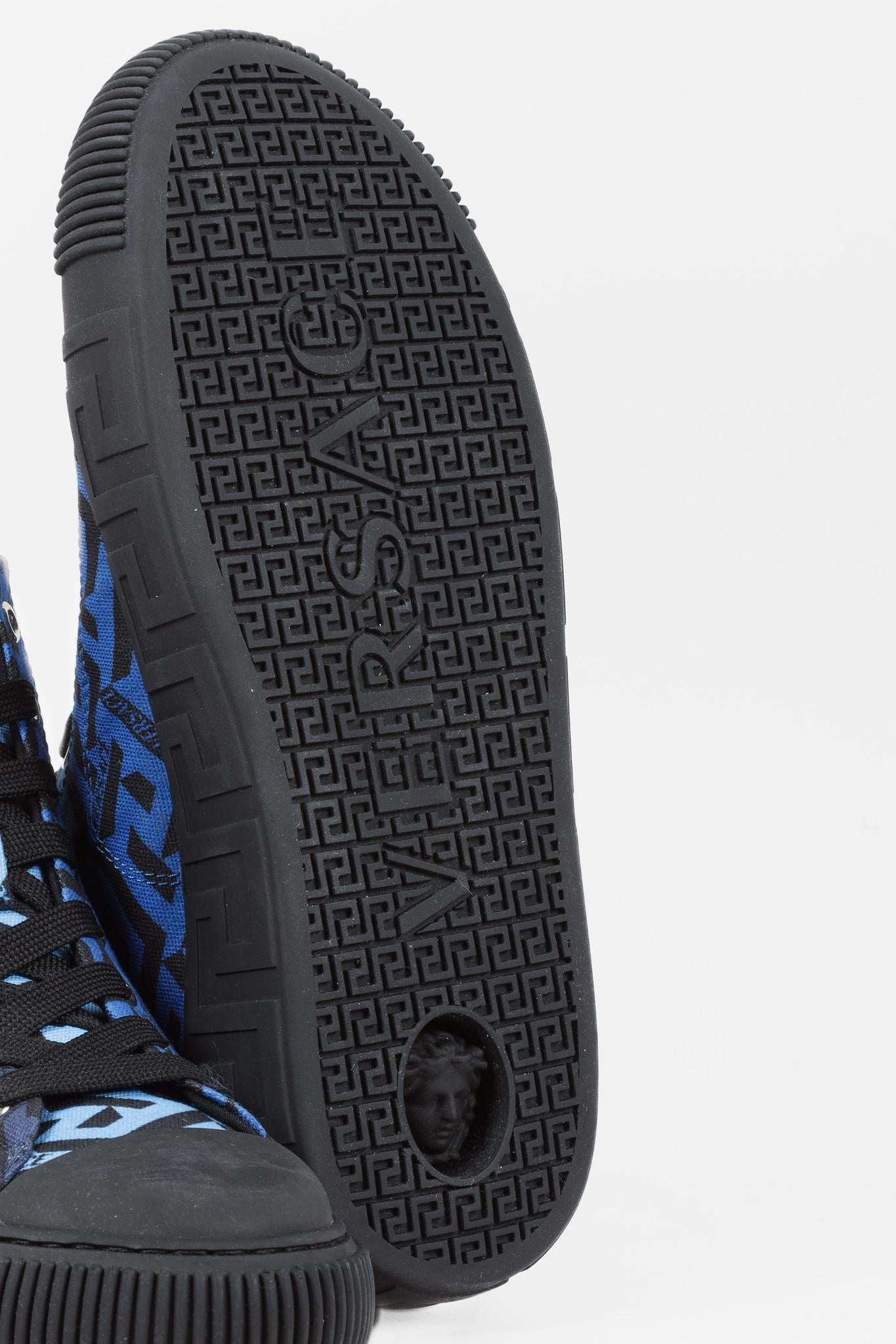 Versace Blue La Greca Canvas High-Top Sneakers