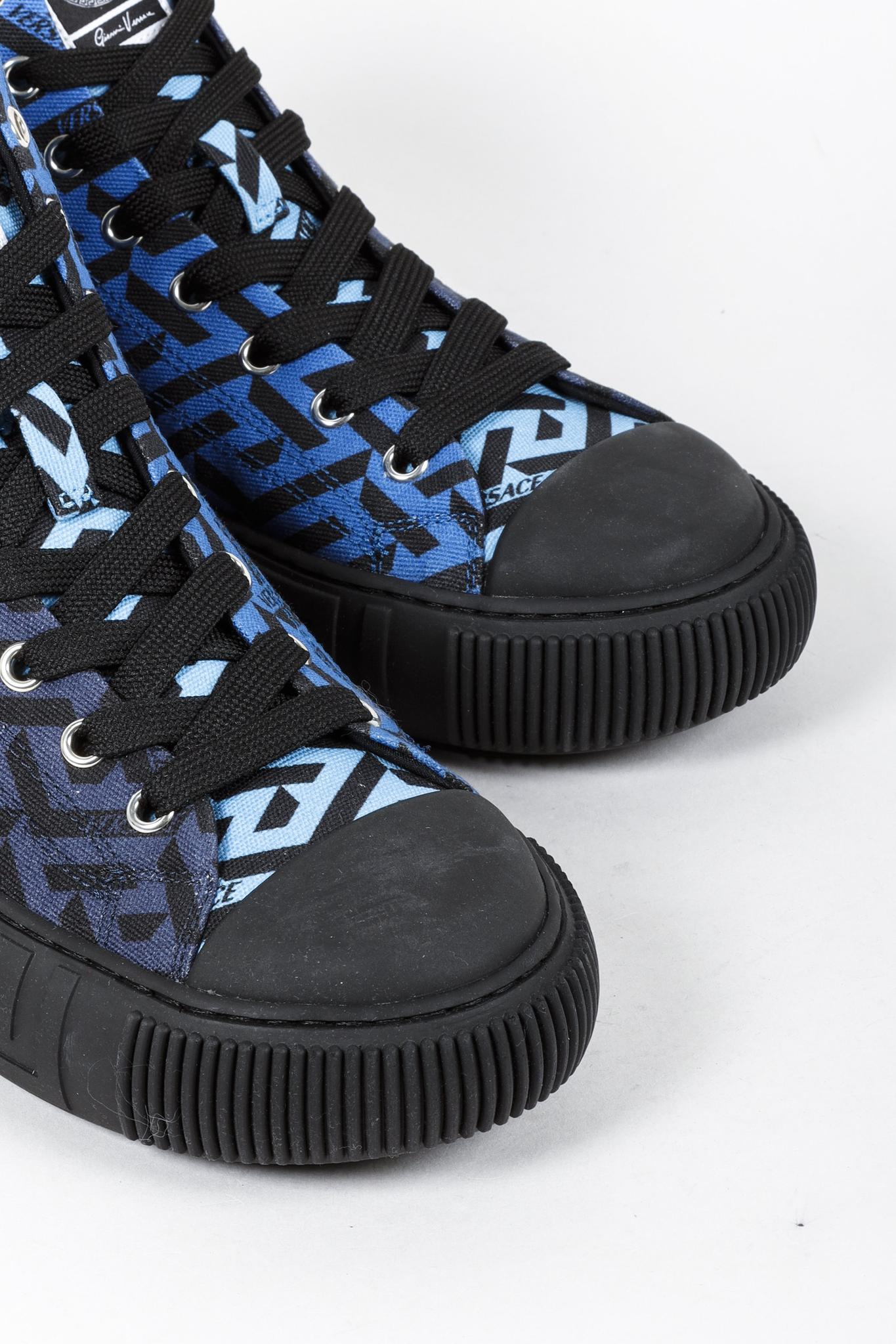 Versace Blue La Greca Canvas High-Top Sneakers