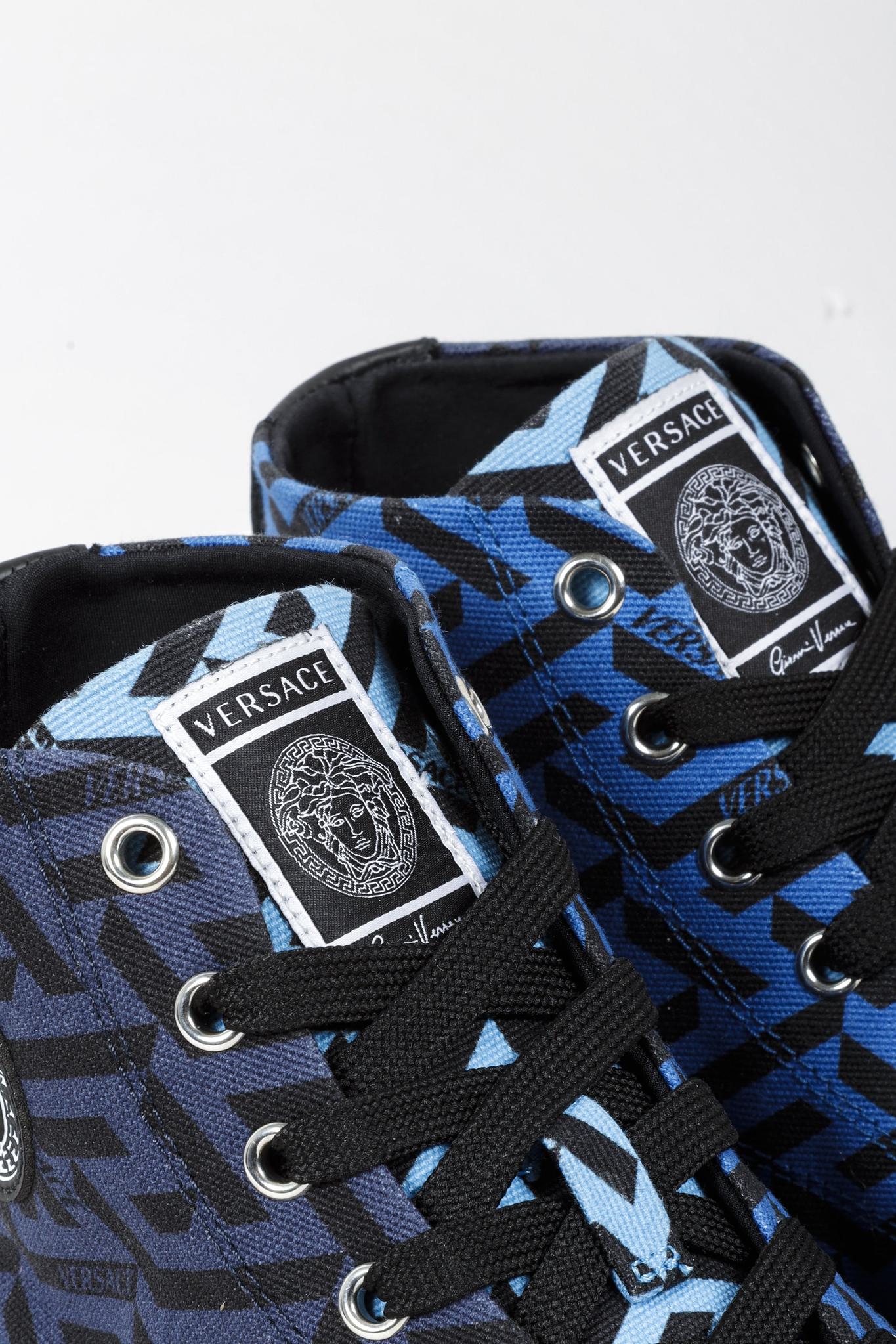 Versace Blue La Greca Canvas High-Top Sneakers