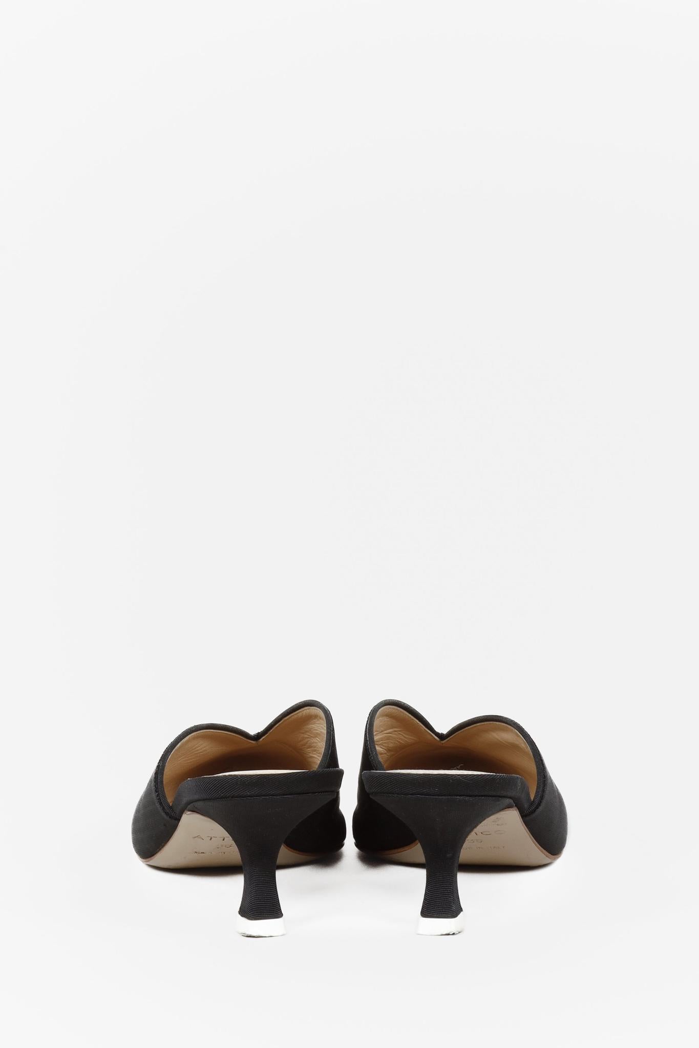 Attico Black Canvas Kitten Heel Mules