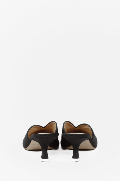 Attico Black Canvas Kitten Heel Mules