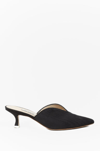 Attico Black Canvas Kitten Heel Mules