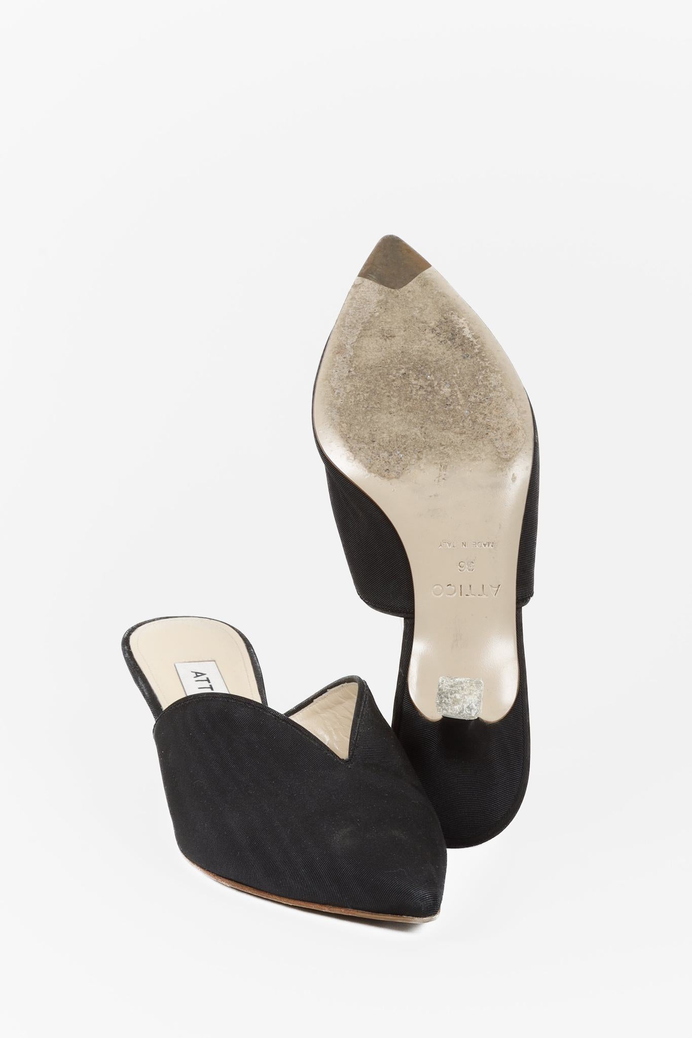 Attico Black Canvas Kitten Heel Mules