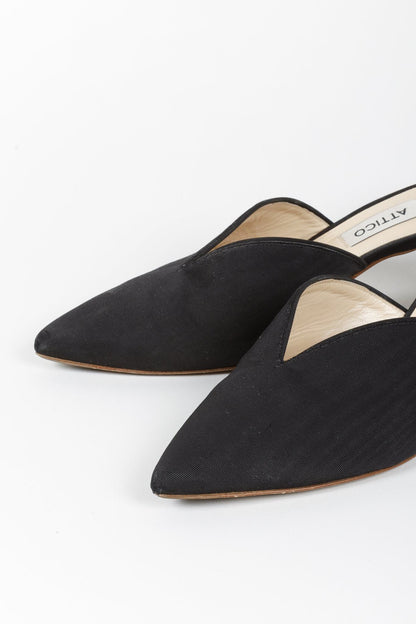 Attico Black Canvas Kitten Heel Mules