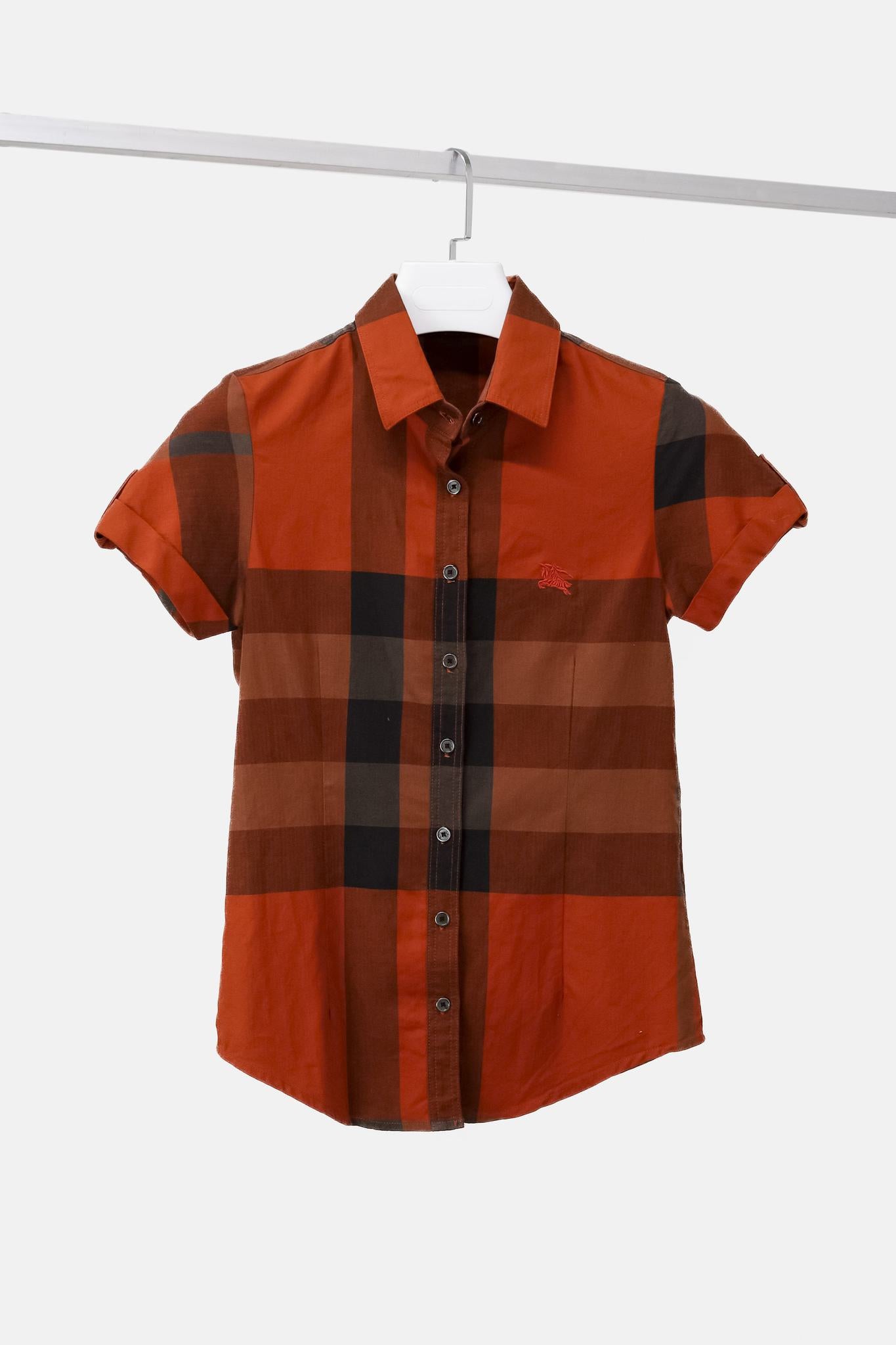 Burberry Brit Orange House Check Short Sleeve Button-Up