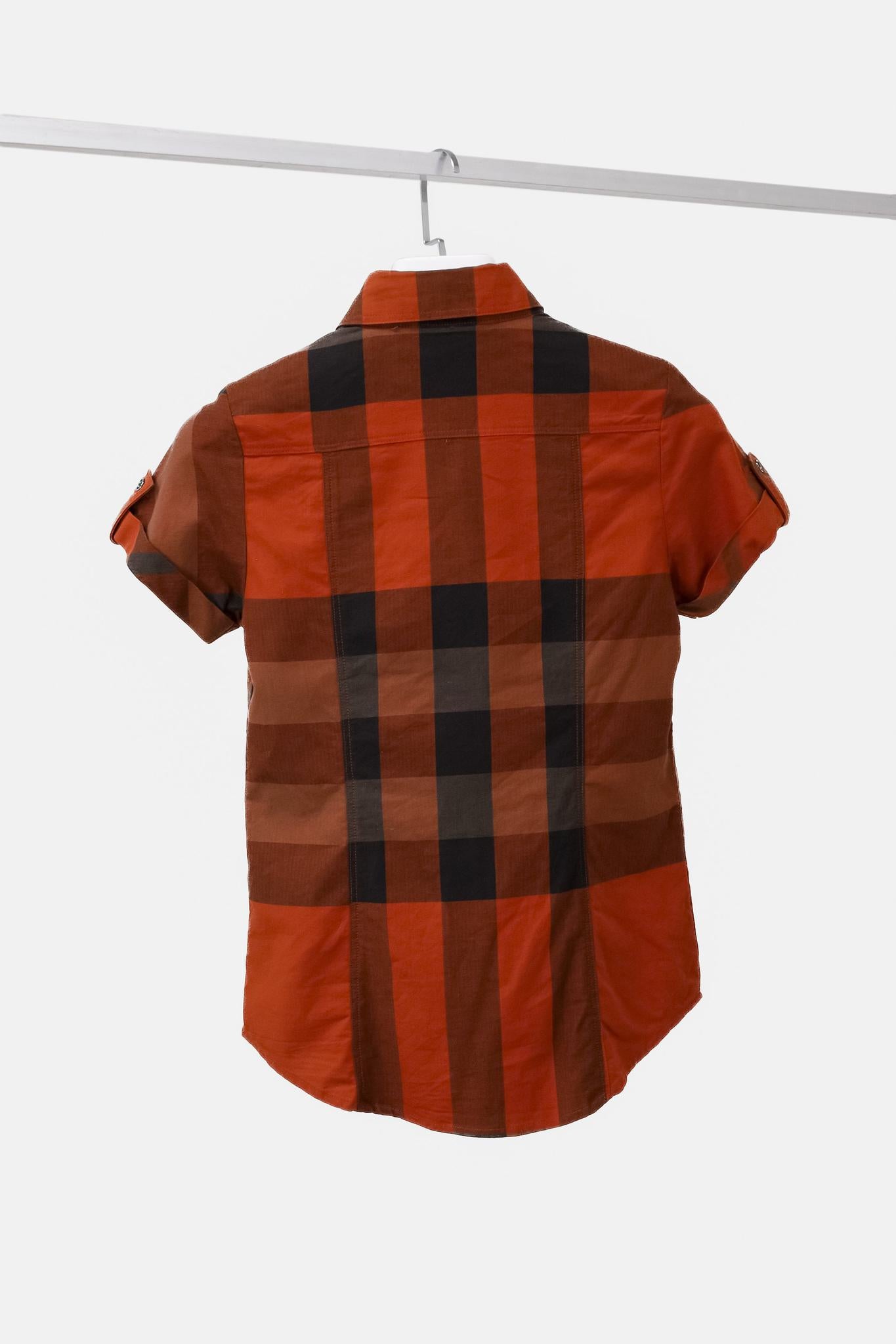 Burberry Brit Orange House Check Short Sleeve Button-Up