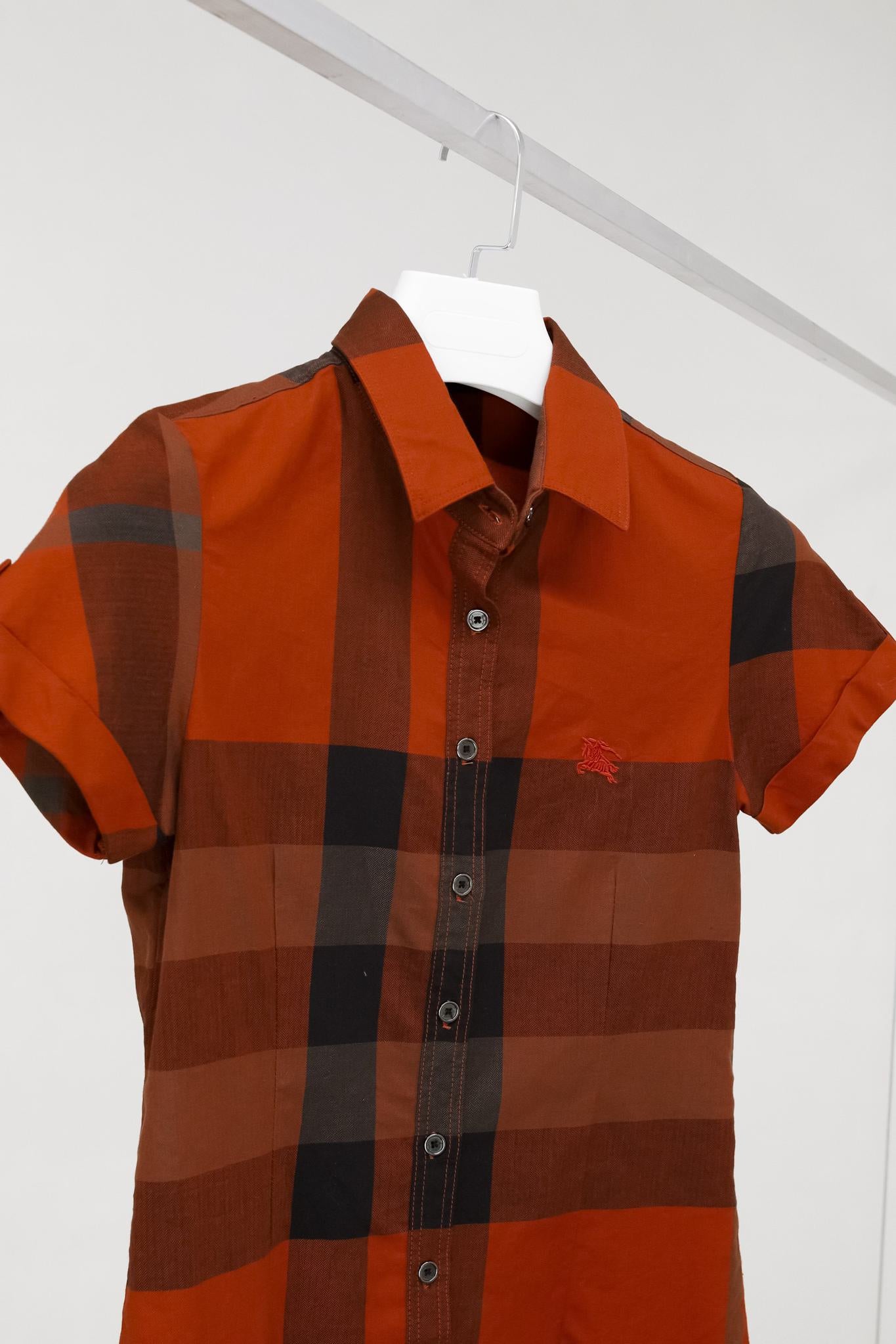 Burberry Brit Orange House Check Short Sleeve Button-Up