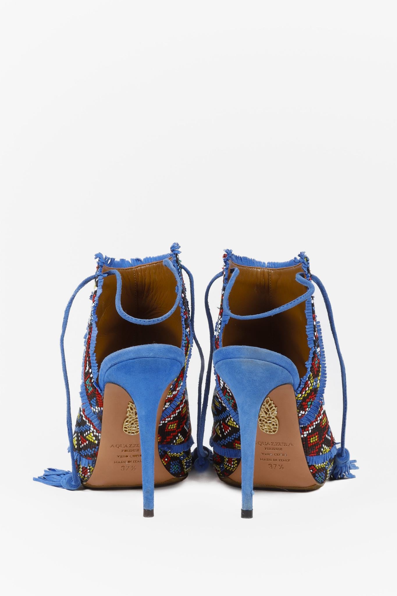 Aquazzura Colorado Blue Suede Peep Toe Heels