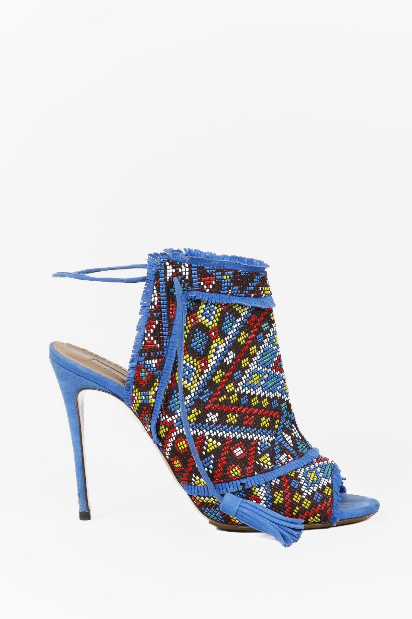 Aquazzura Colorado Blue Suede Peep Toe Heels