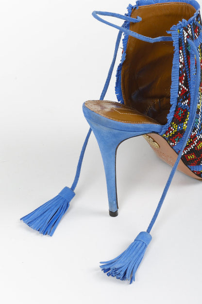 Aquazzura Colorado Blue Suede Peep Toe Heels