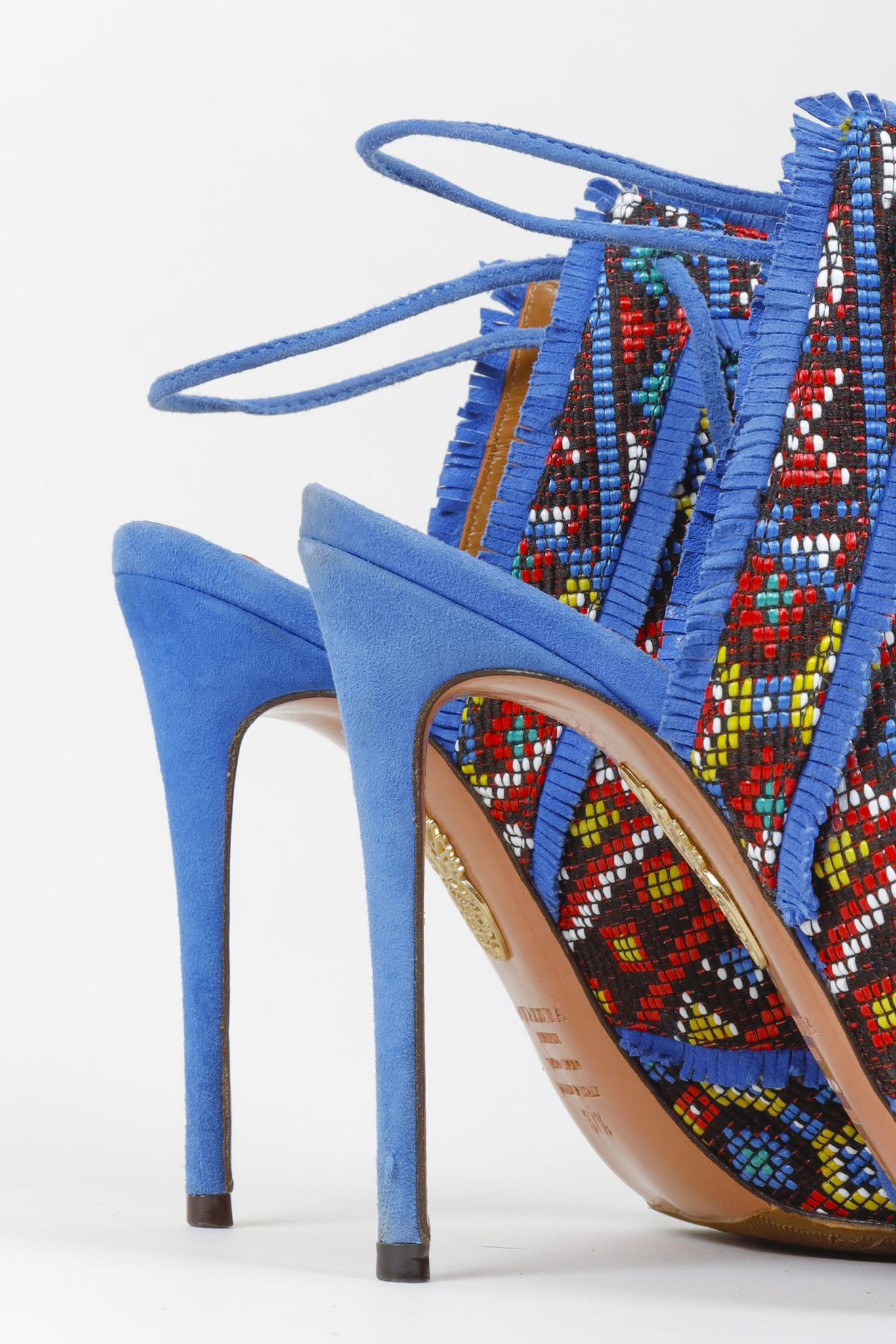 Aquazzura Colorado Blue Suede Peep Toe Heels