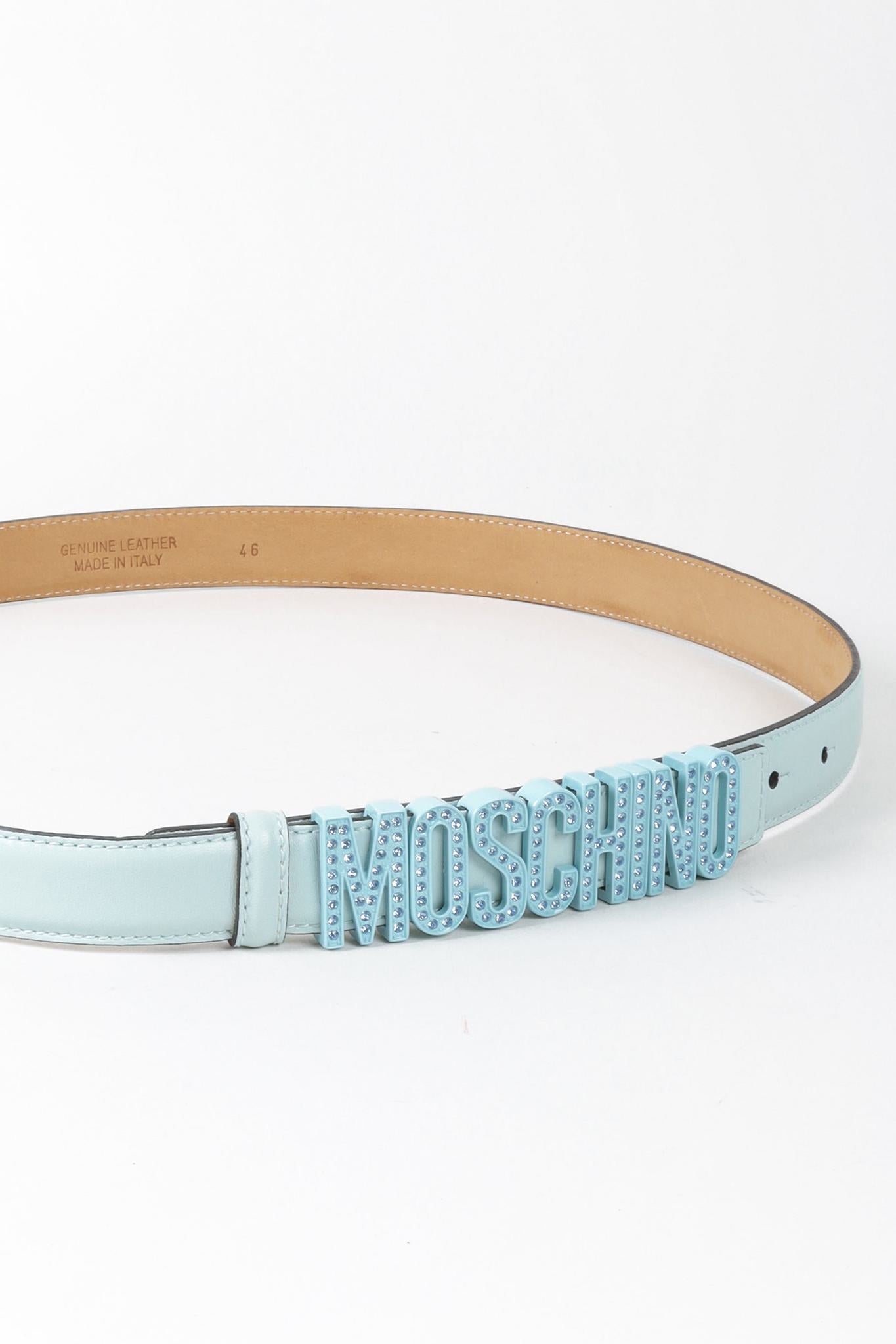 Moschino Logo Light Blue Leather Belt