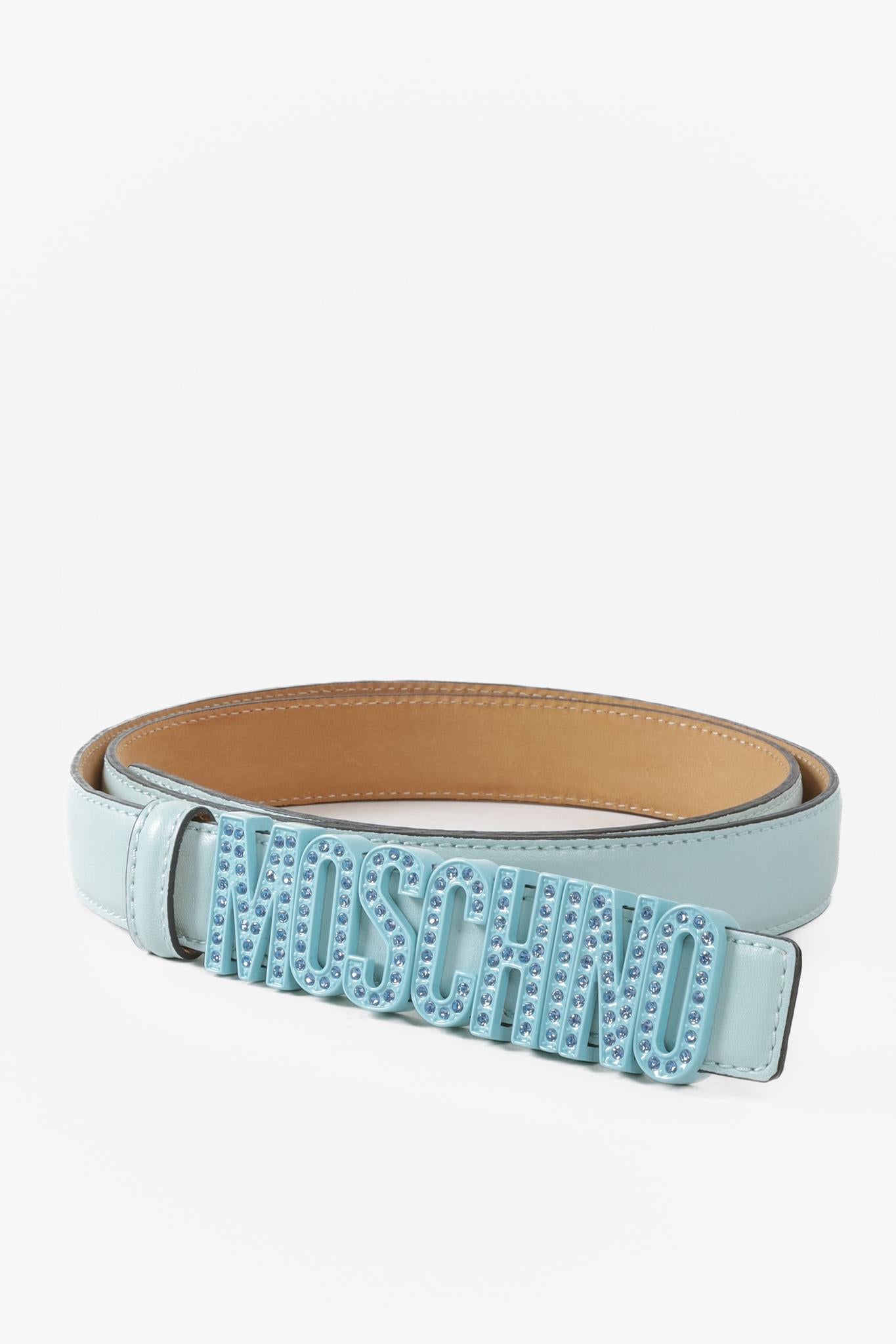 Moschino Logo Light Blue Leather Belt