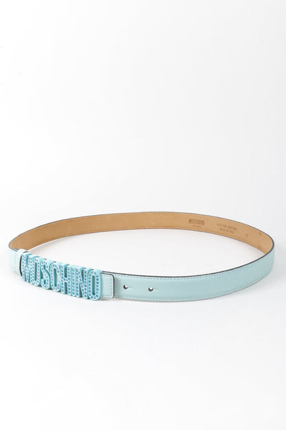 Moschino Logo Light Blue Leather Belt