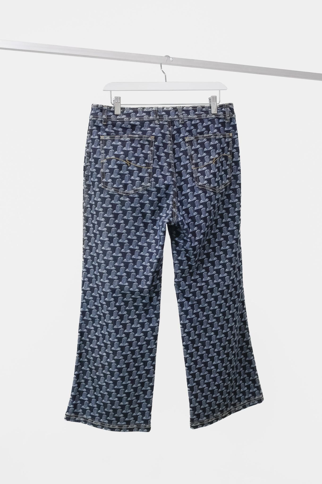 Lanvin Monogram Pattern Wide Leg Jeans