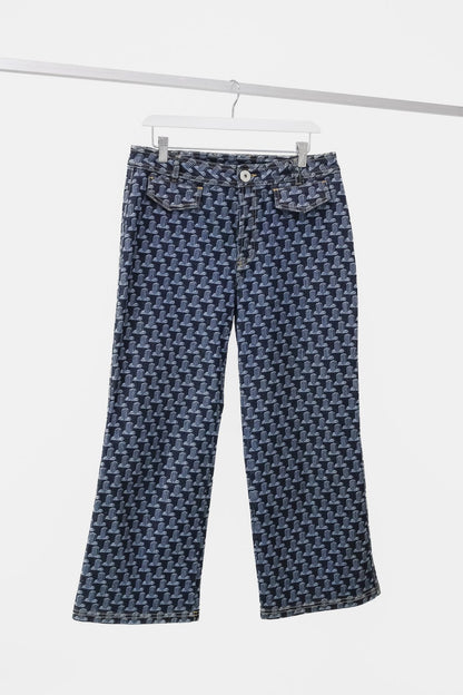 Lanvin Monogram Pattern Wide Leg Jeans