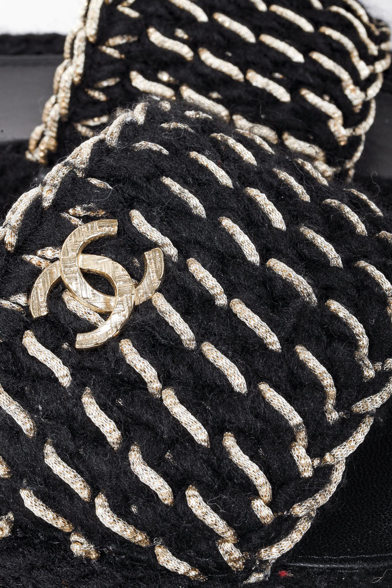 Chanel 2022 CC Black Knit Slide Sandals