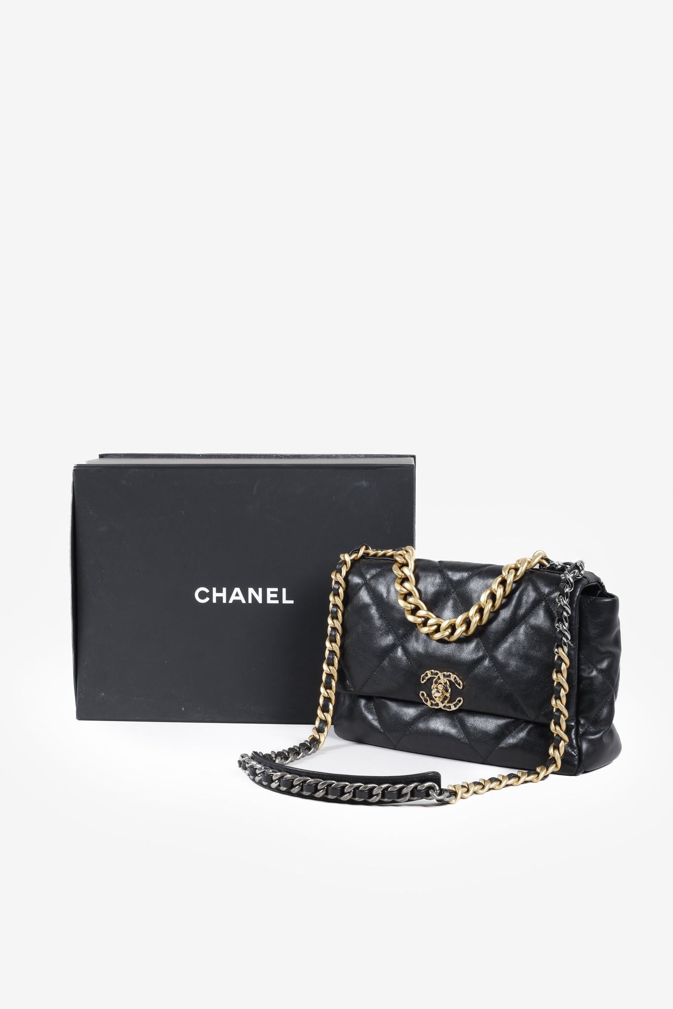 Chanel 19 Large Black Lambskin Quilted Handbag