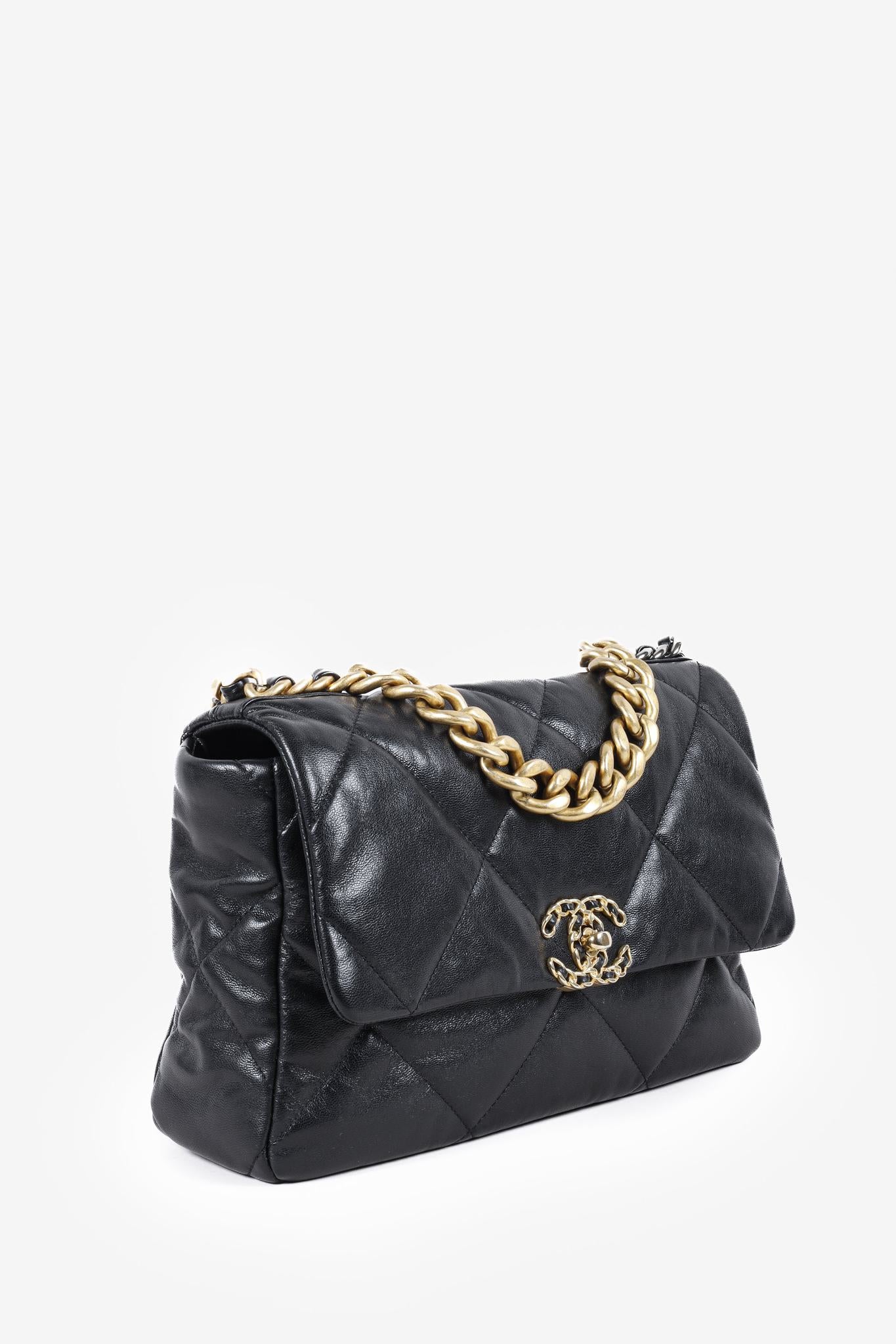 Chanel 19 Large Black Lambskin Quilted Handbag