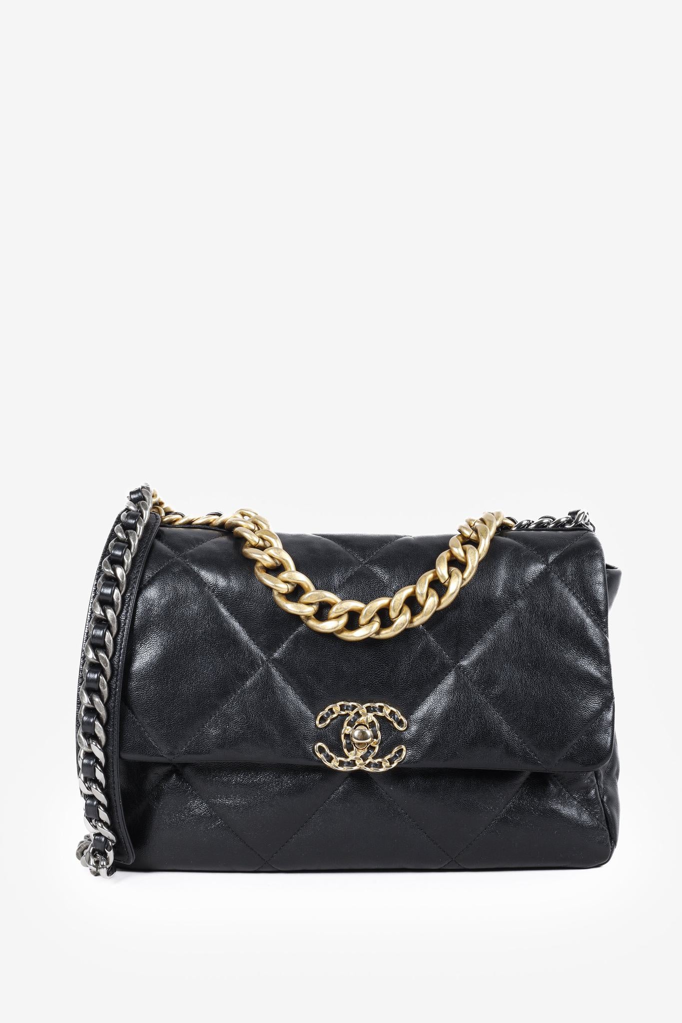 Chanel 19 Large Black Lambskin Quilted Handbag