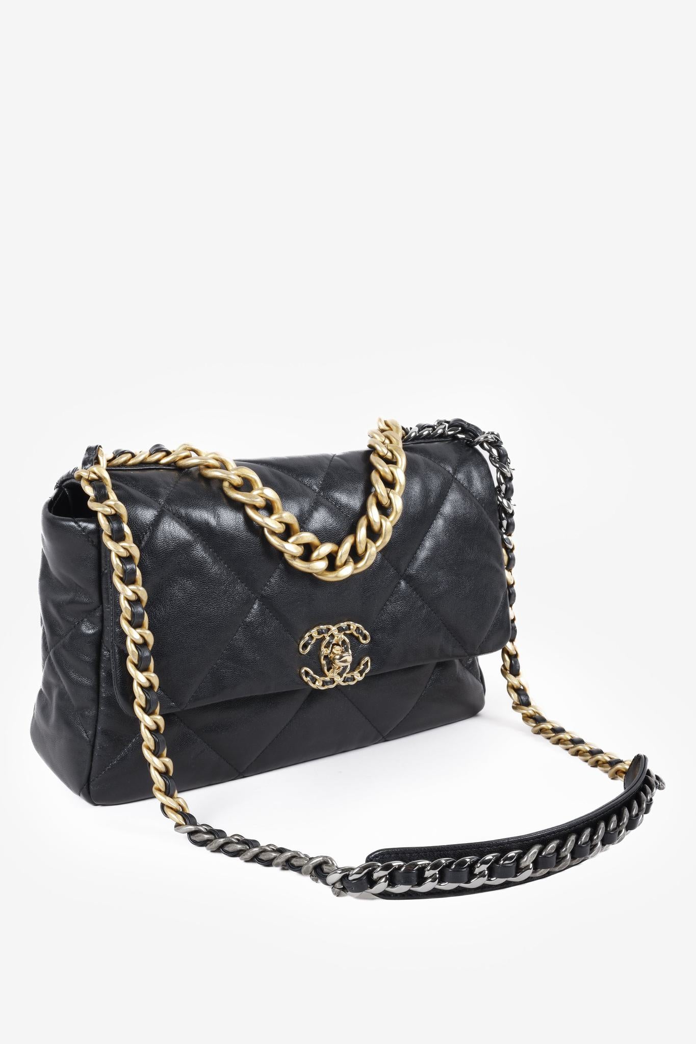 Chanel 19 Large Black Lambskin Quilted Handbag