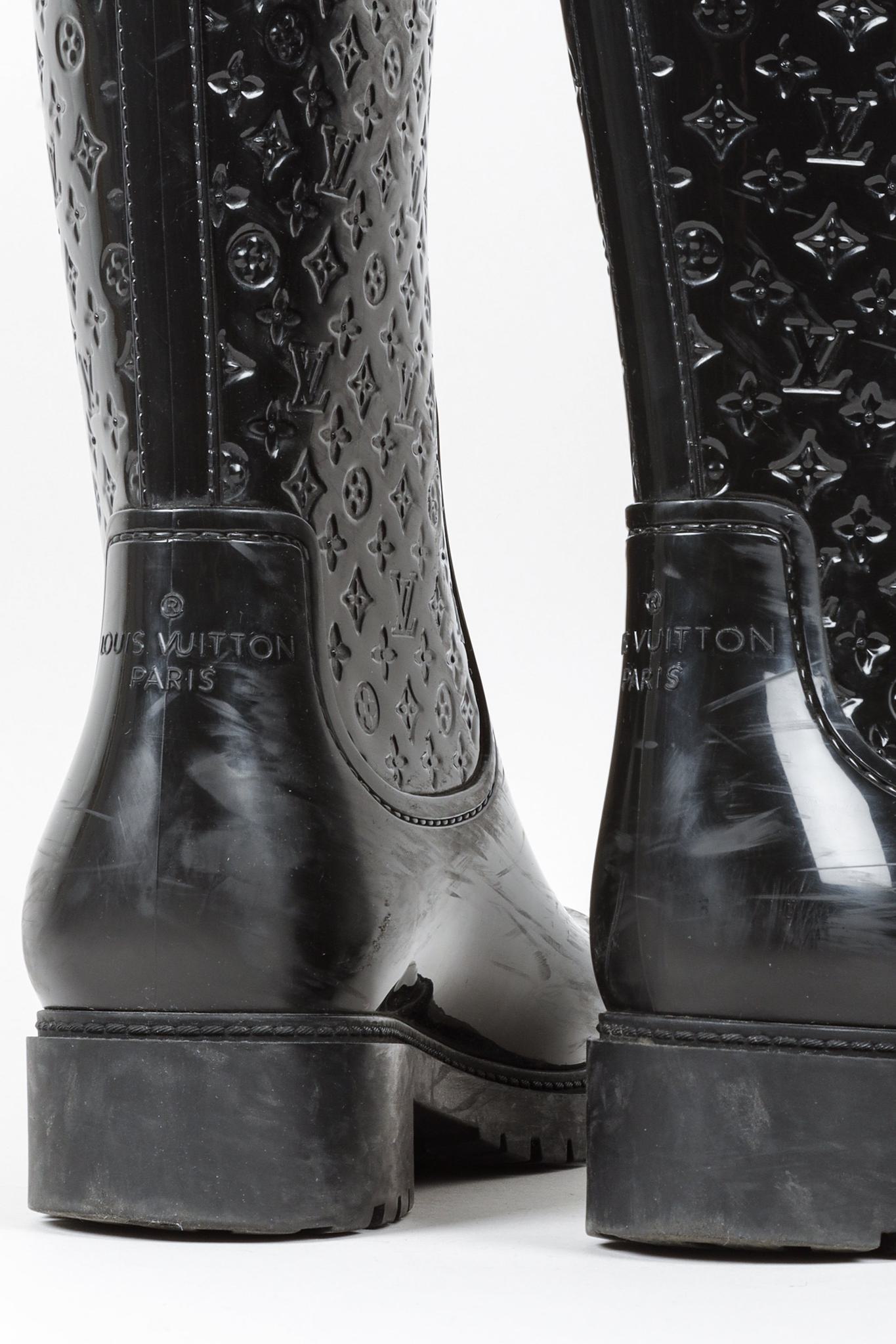 Louis Vuitton Black Monogram Splash High Rain Boots Blogger Armoire