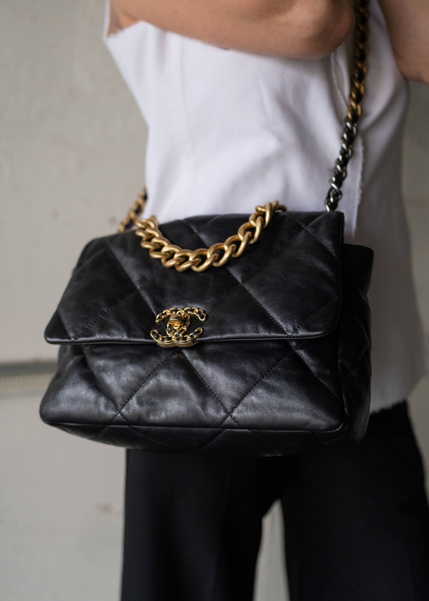 Chanel 19 Large Black Lambskin Quilted Handbag