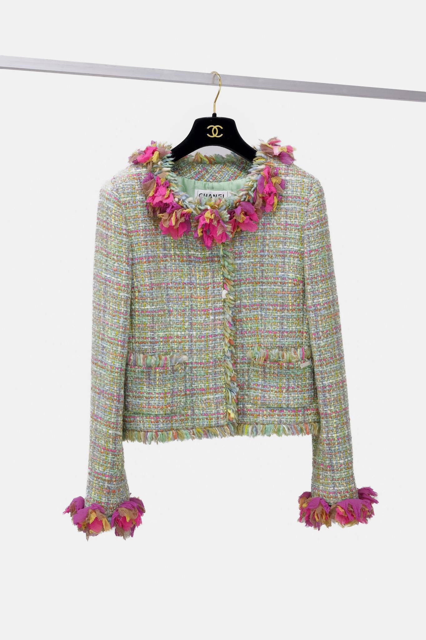 Chanel Fall 2001 Multicolour Silk Applique Tweed Jacket