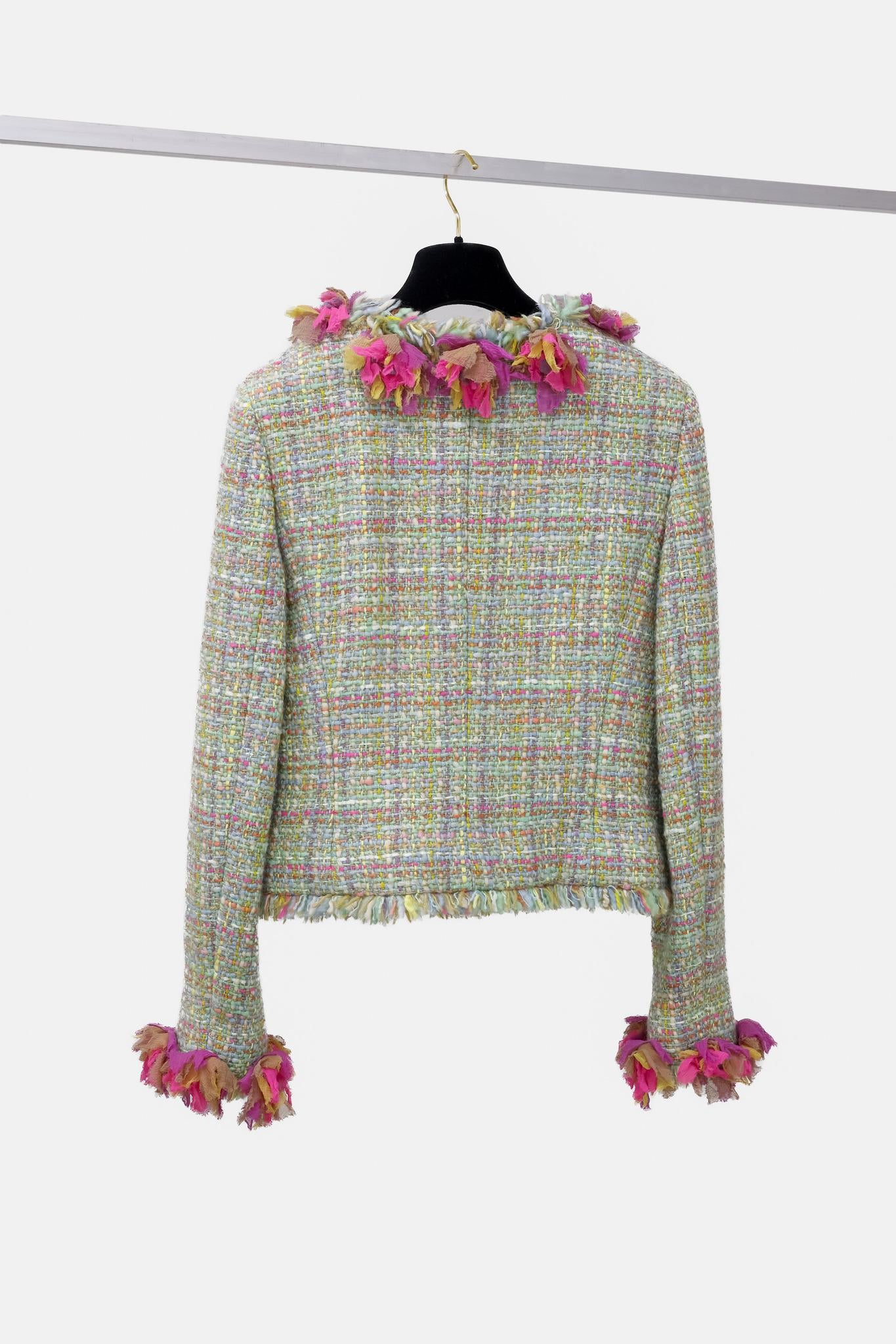 Chanel Fall 2001 Multicolour Silk Applique Tweed Jacket