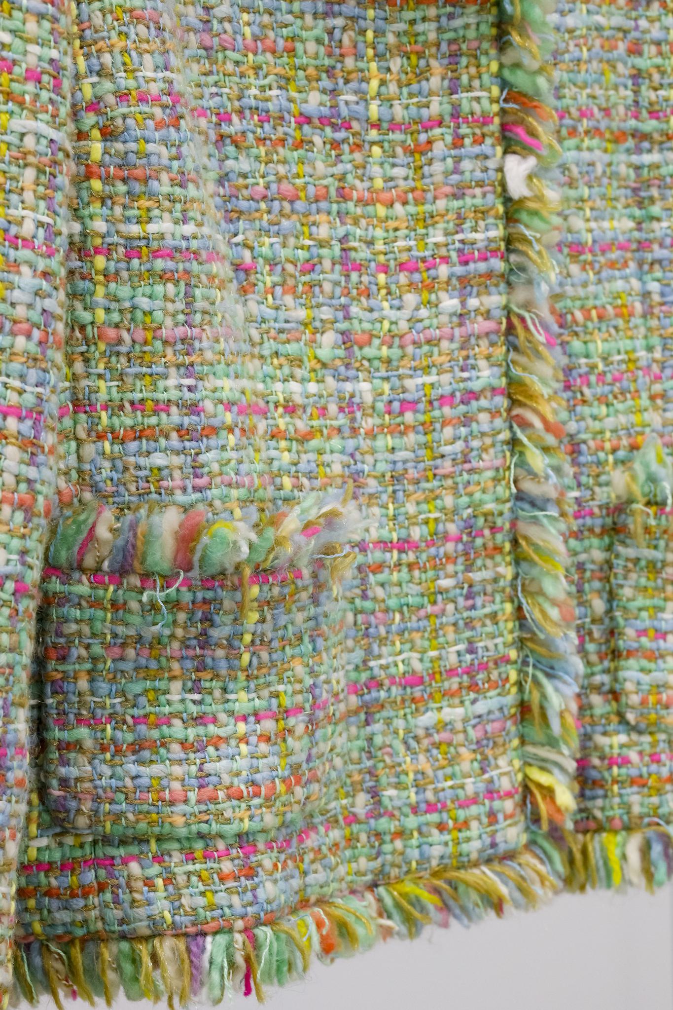 Chanel Fall 2001 Multicolour Silk Applique Tweed Jacket