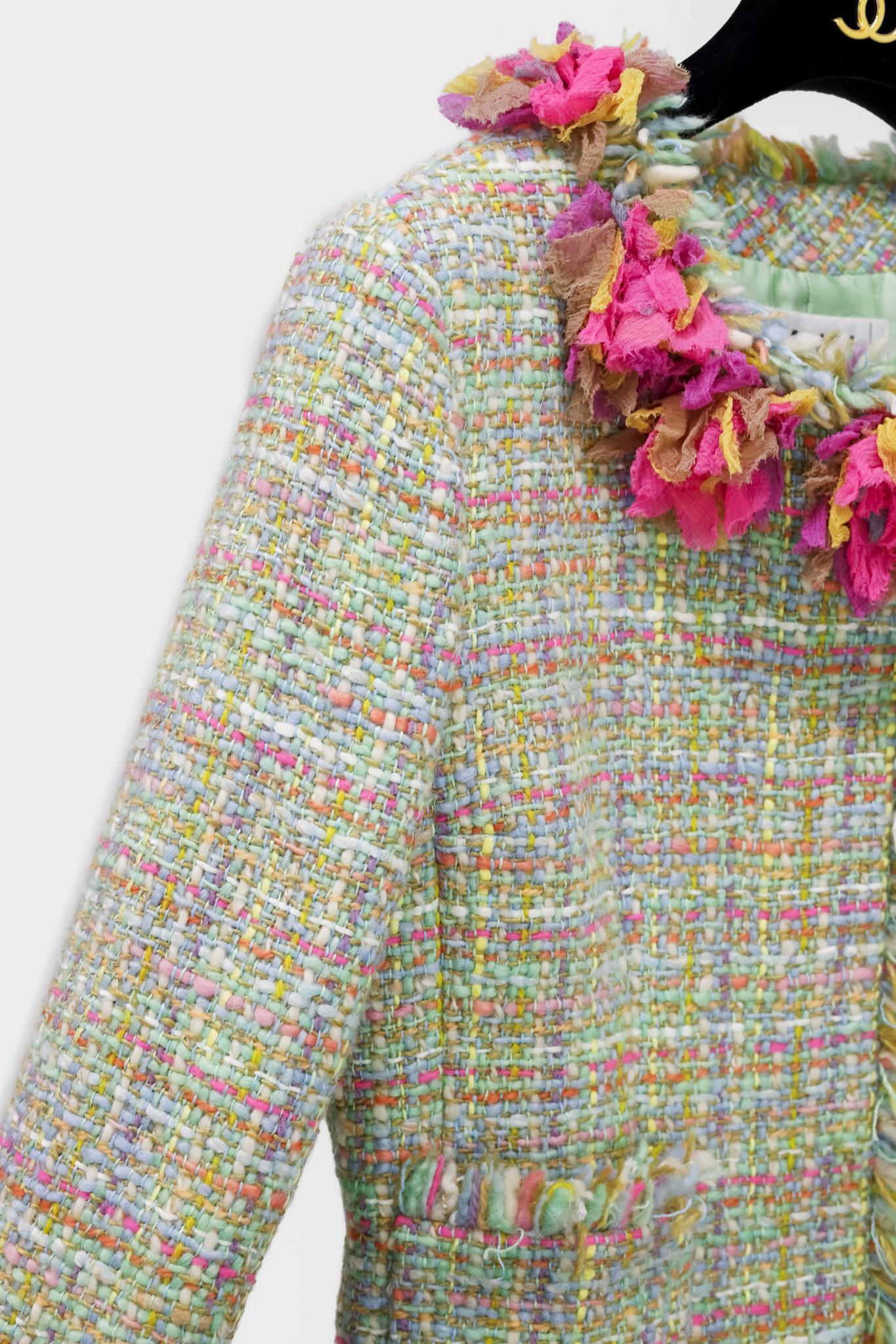 Chanel Fall 2001 Multicolour Silk Applique Tweed Jacket