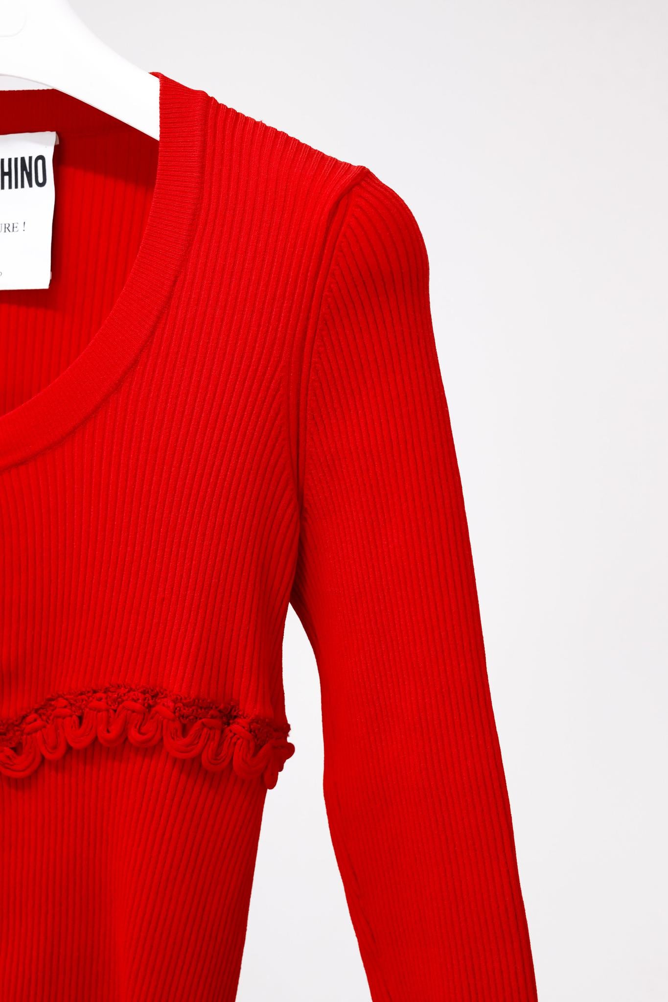 Moschino Red Rib Knit Cardigan