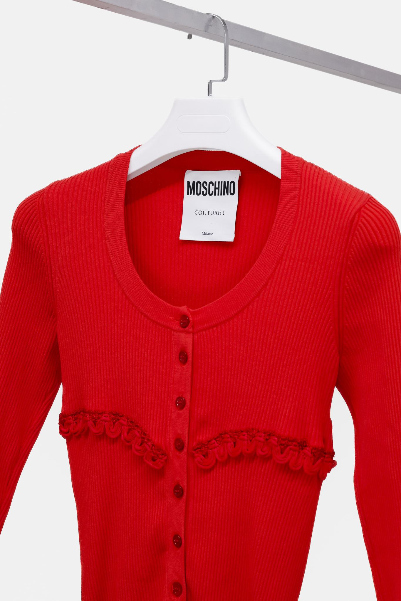 Moschino Red Rib Knit Cardigan