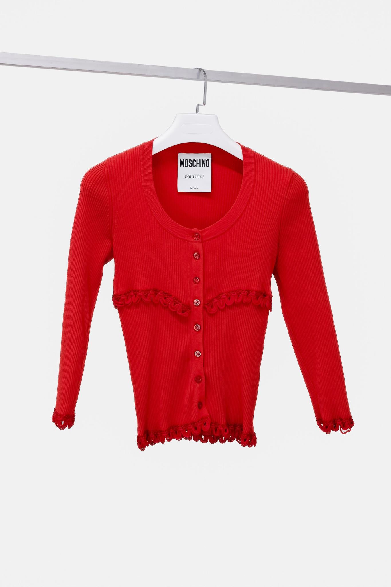 Moschino Red Rib Knit Cardigan