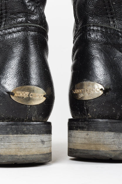 Jimmy Choo Black Biker Buckled Leather Boots