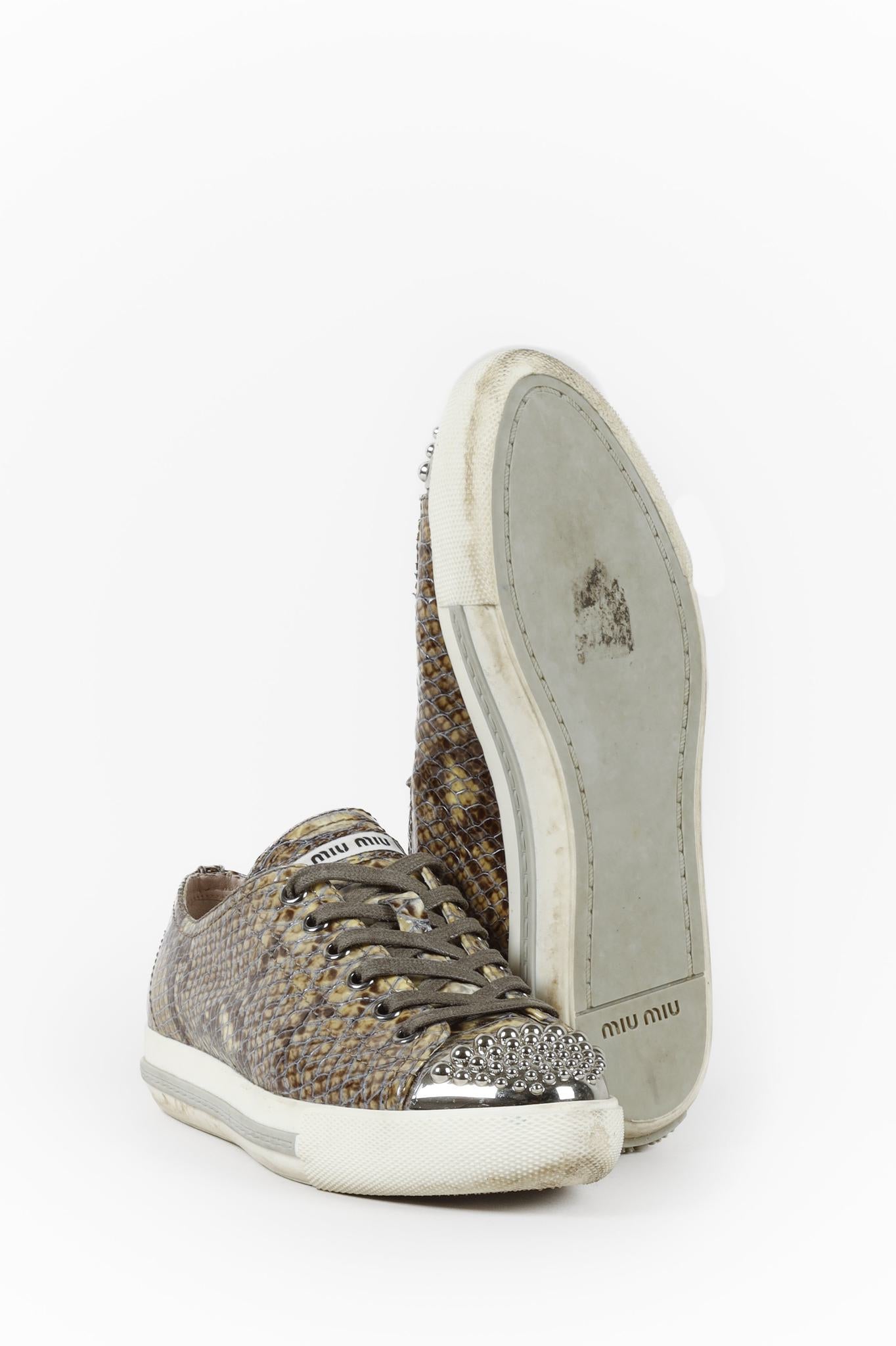 Miu Miu Snakeskin Print Low-Top Sneakers