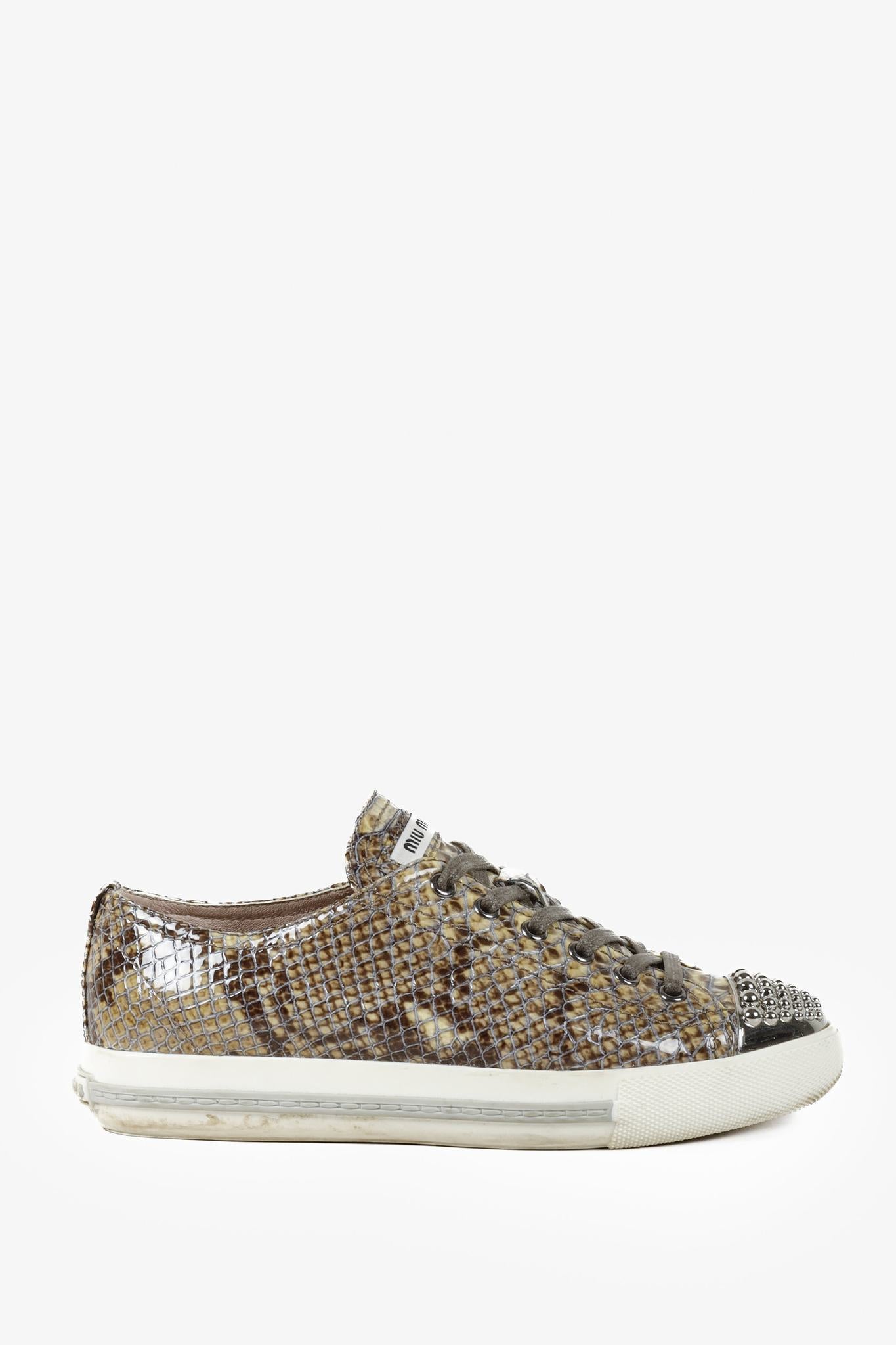 Miu Miu Snakeskin Print Low-Top Sneakers