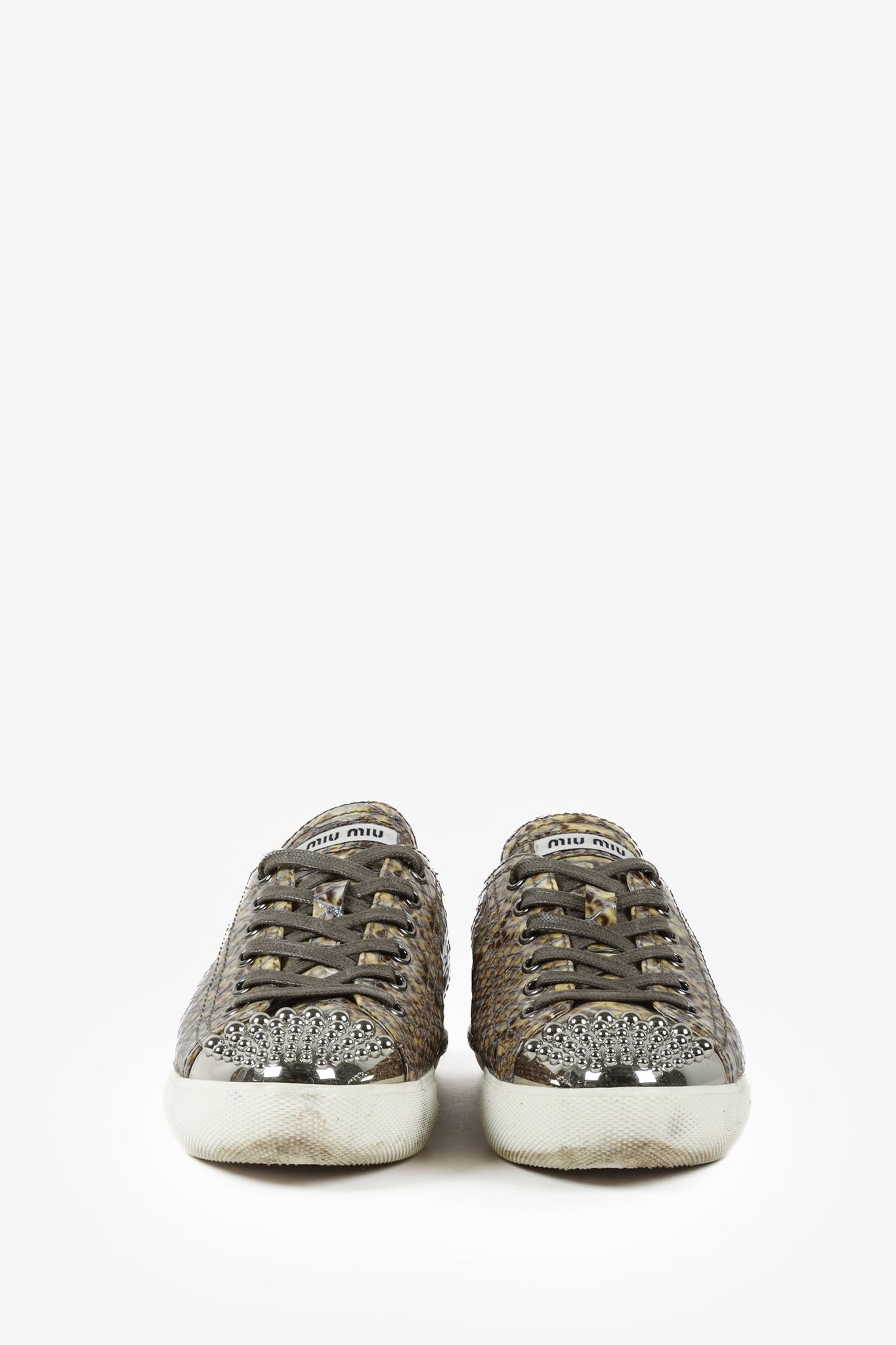 Miu Miu Snakeskin Print Low-Top Sneakers