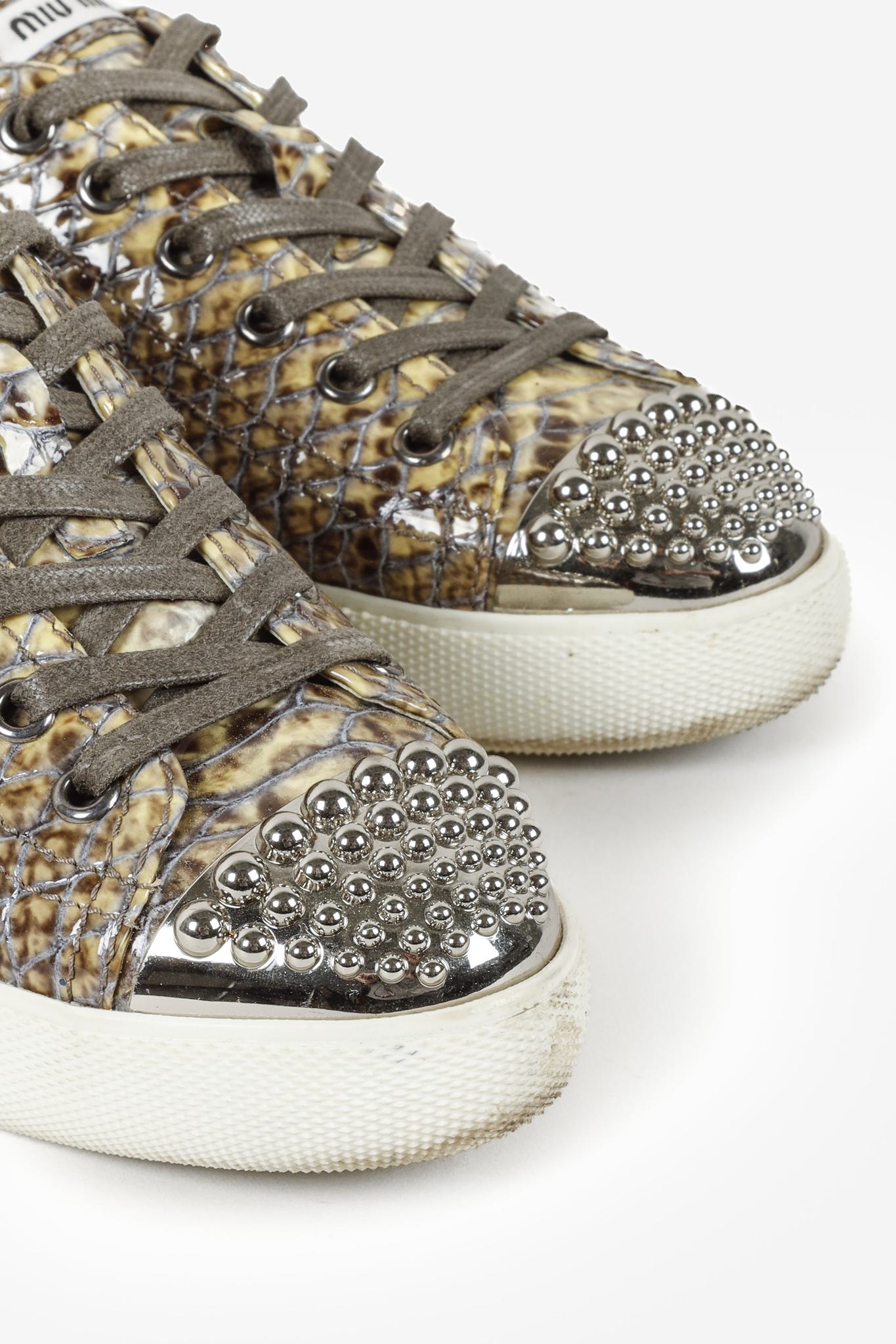 Miu Miu Snakeskin Print Low-Top Sneakers