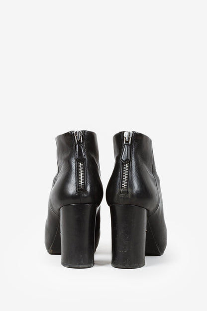 Prada Black Leather Block Heel Ankle Booties