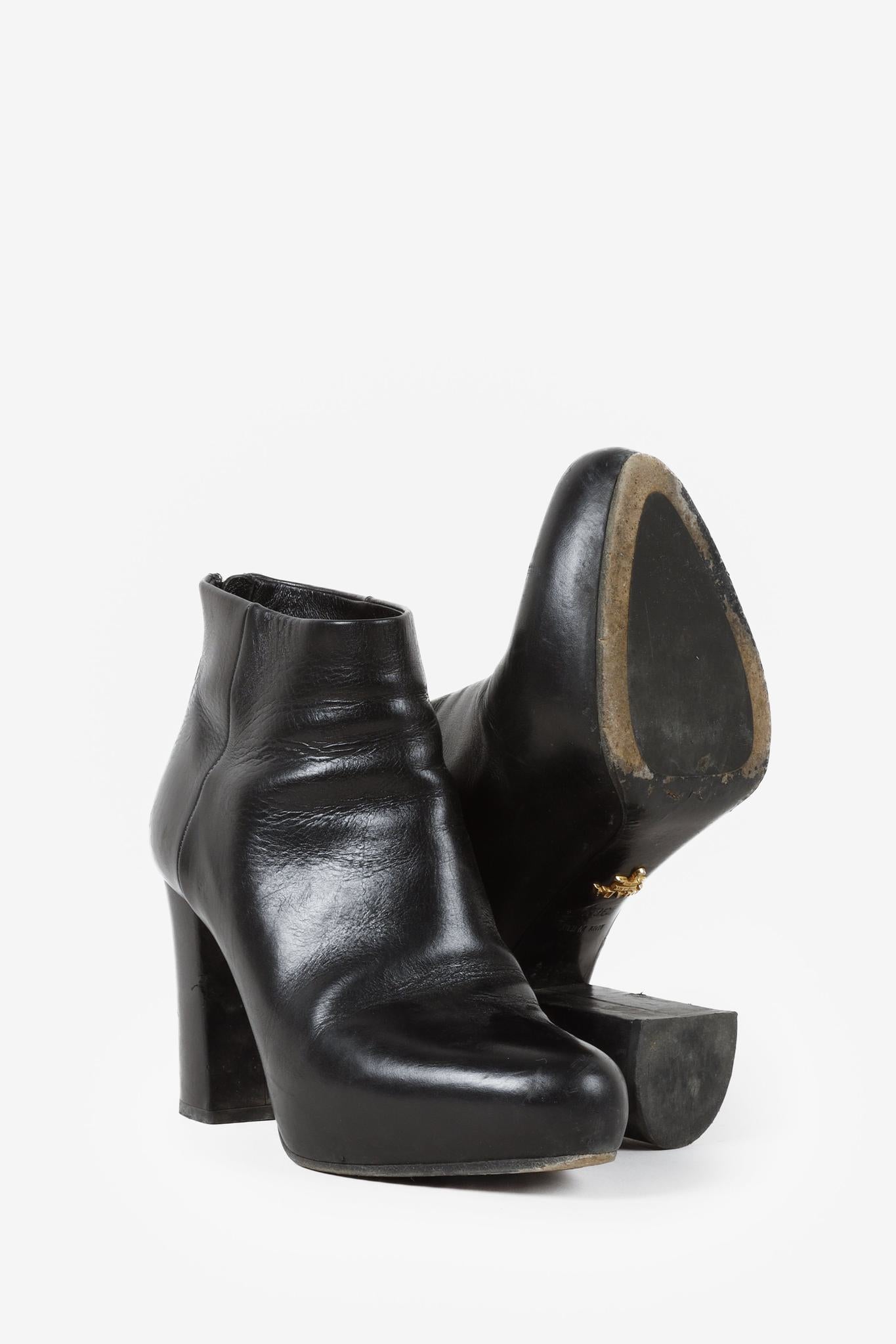 Prada Black Leather Block Heel Ankle Booties
