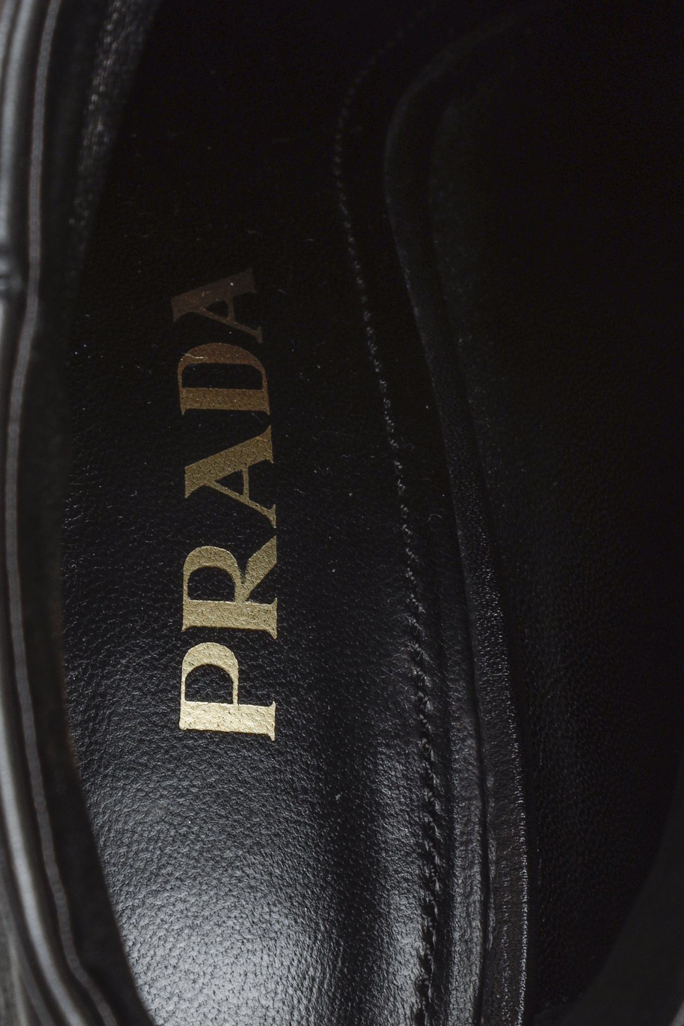 Prada Black Leather Block Heel Ankle Booties