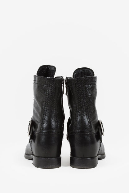 Prada Black Leather Ankle Laced Boot with Buckle