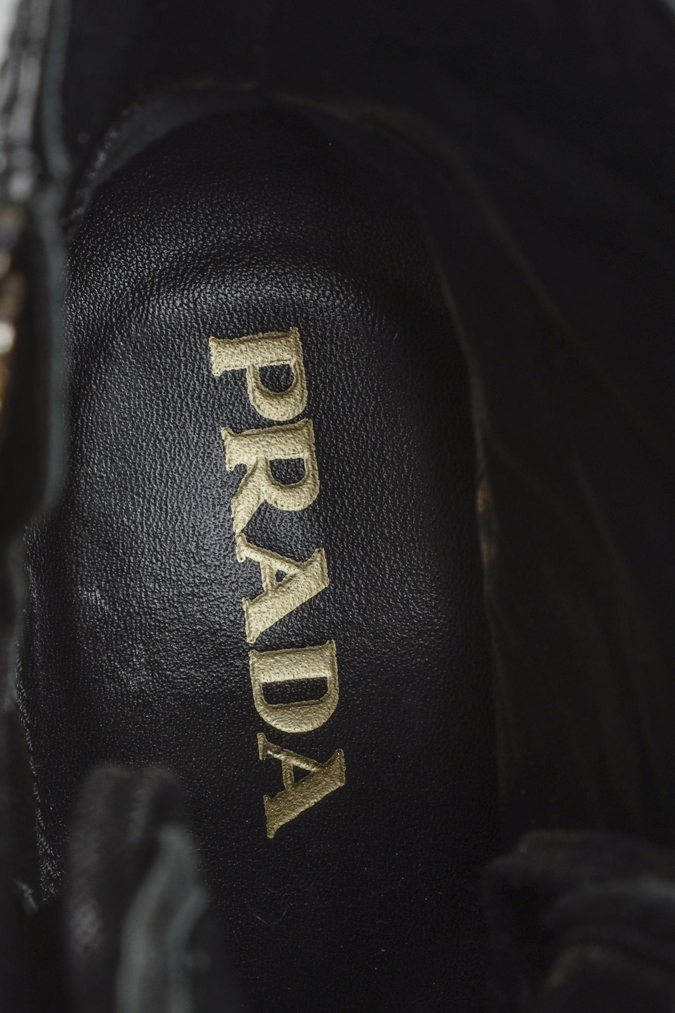 Prada Black Leather Ankle Laced Boot with Buckle