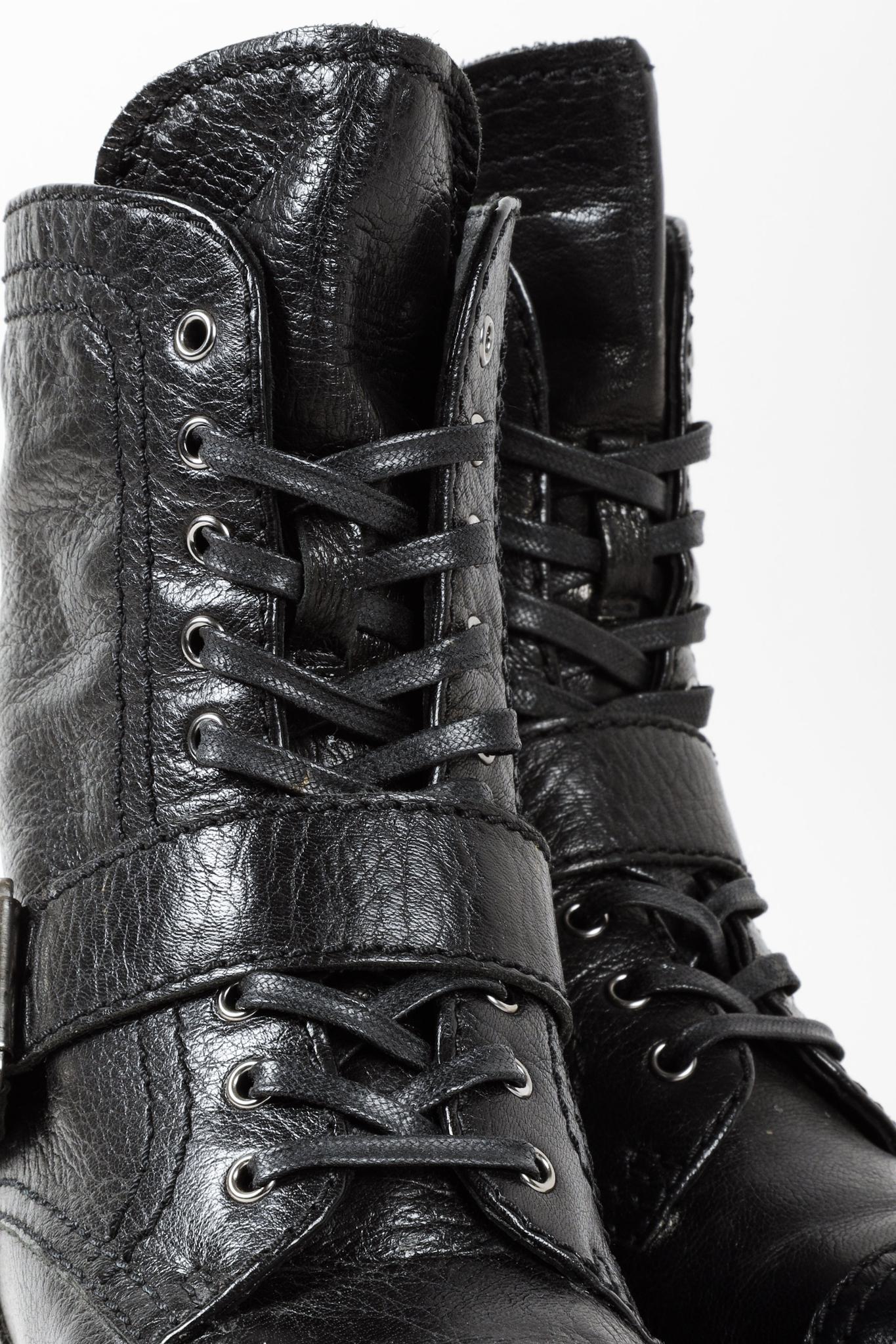 Prada Black Leather Ankle Laced Boot with Buckle